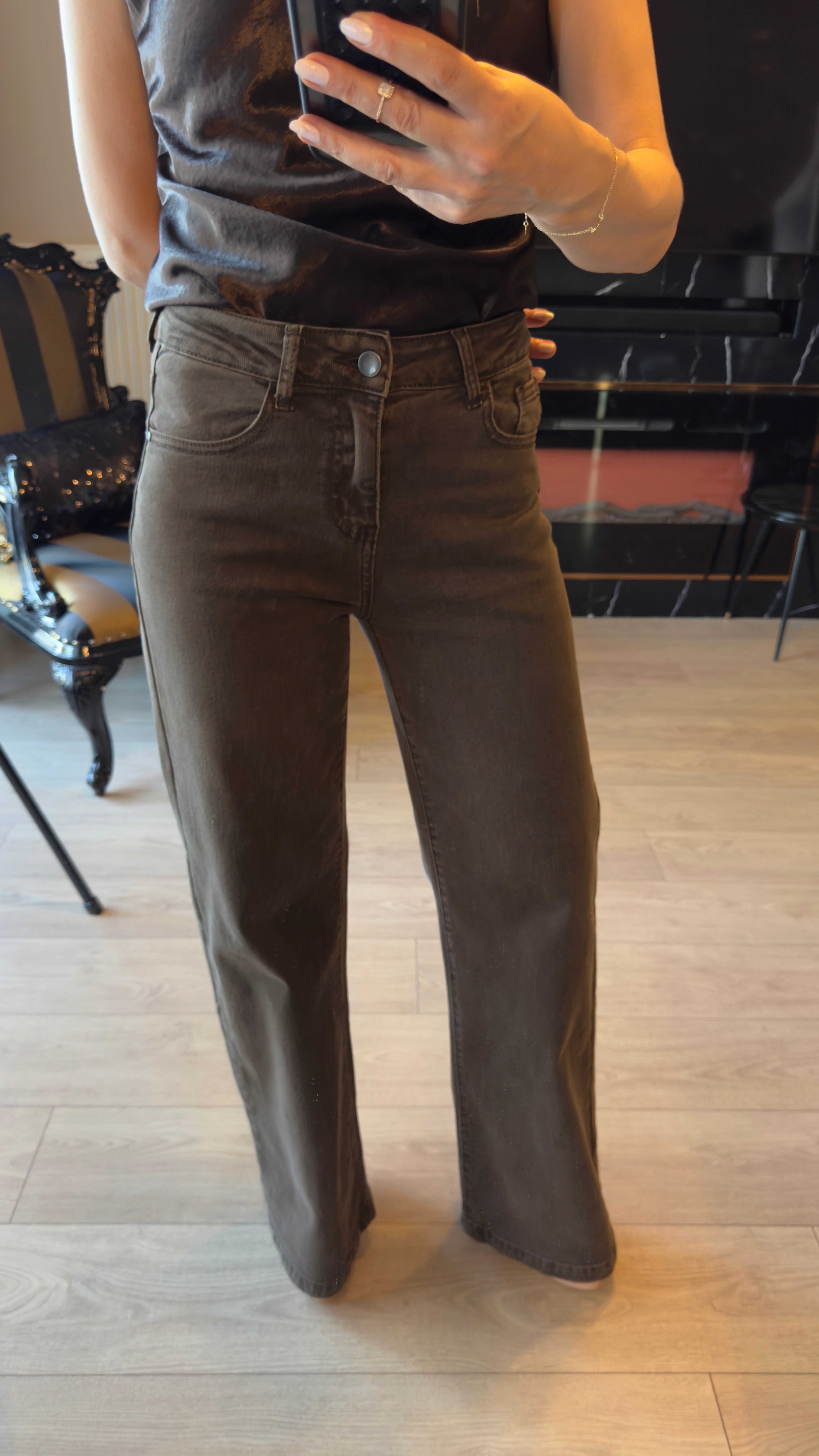 Kahverengi Yüksek Bel Wide Leg Jean