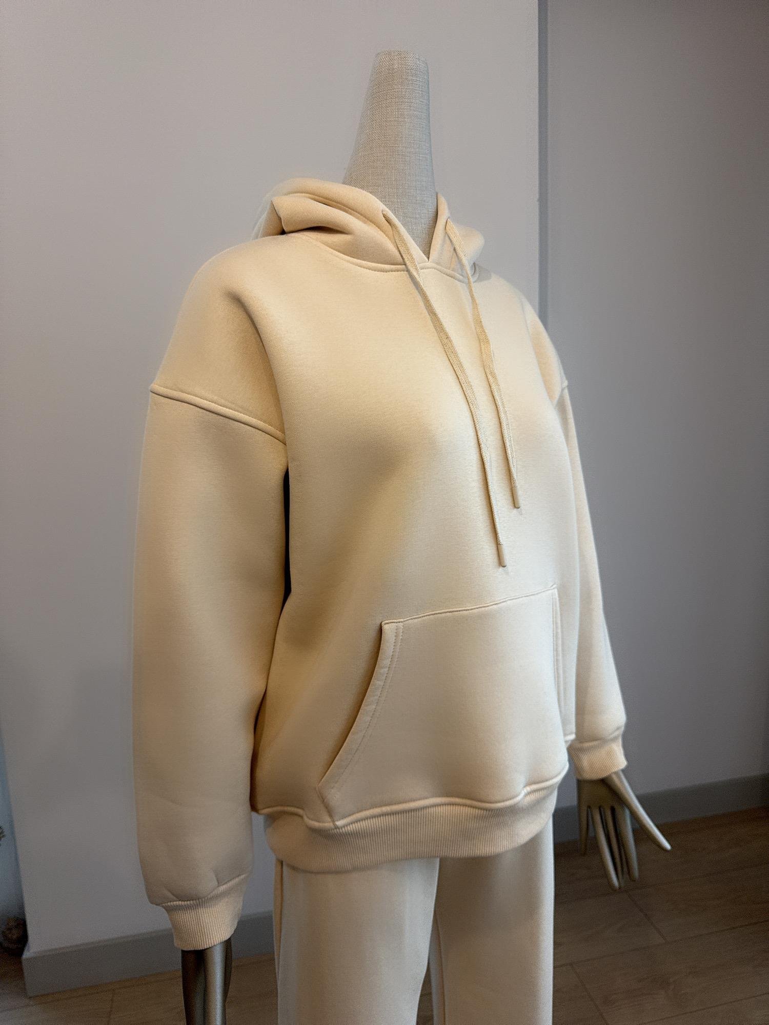 Kapüşonlu Kanguru Cepli Sweatshirt Krem