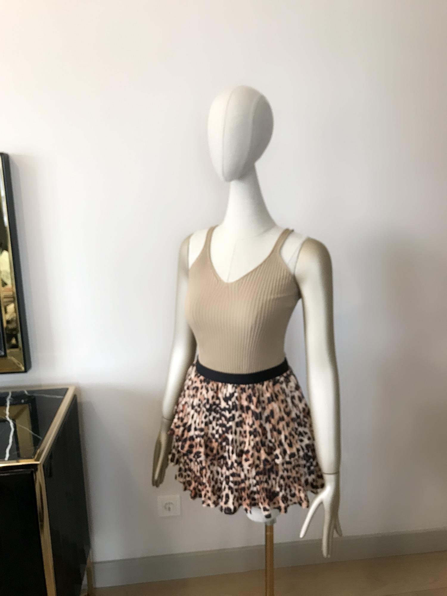 Leopar Desenli Fırfırlı Mini Etek Kahverengi