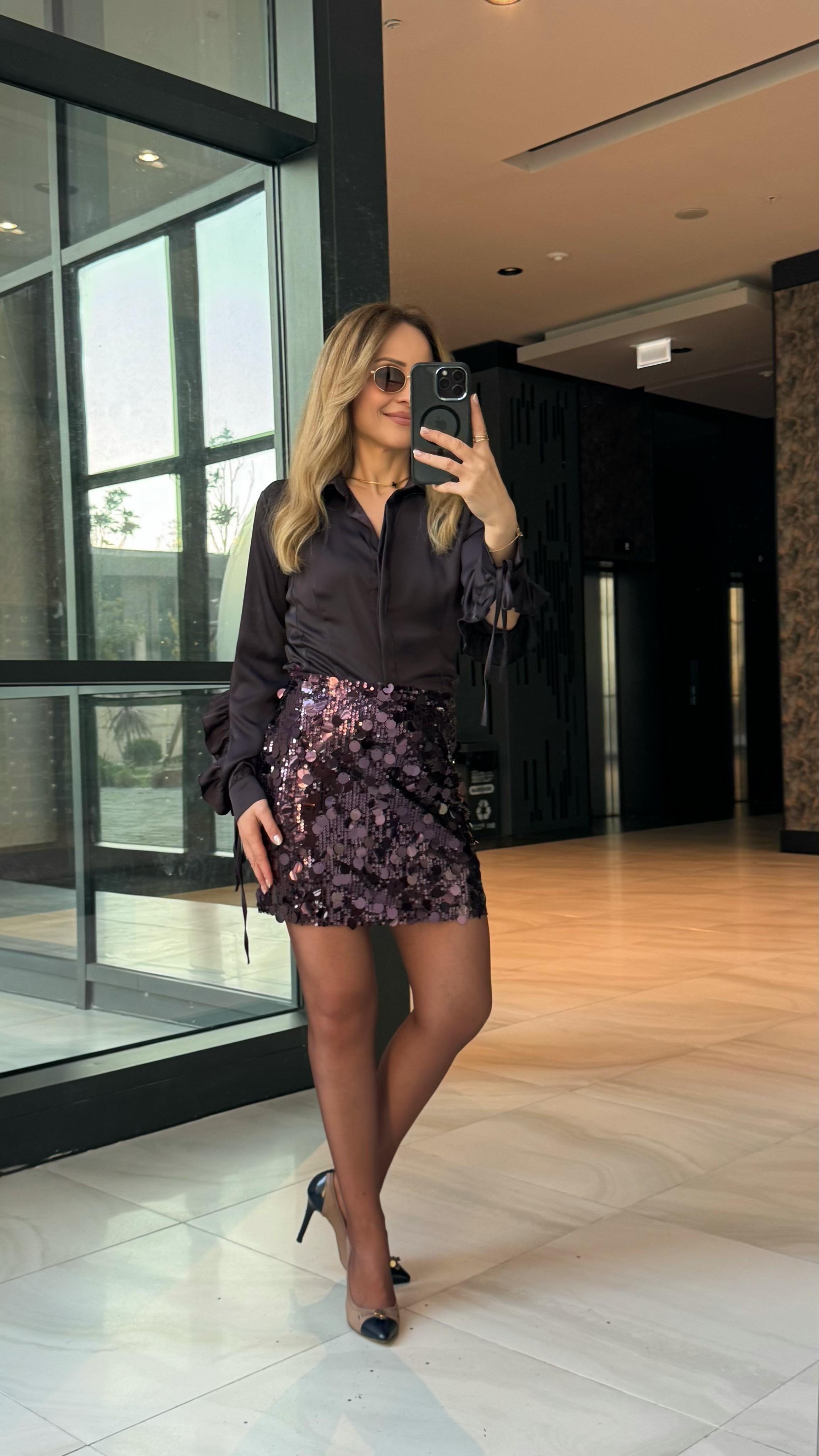 Mürdüm Pul Payet Mini Etek
