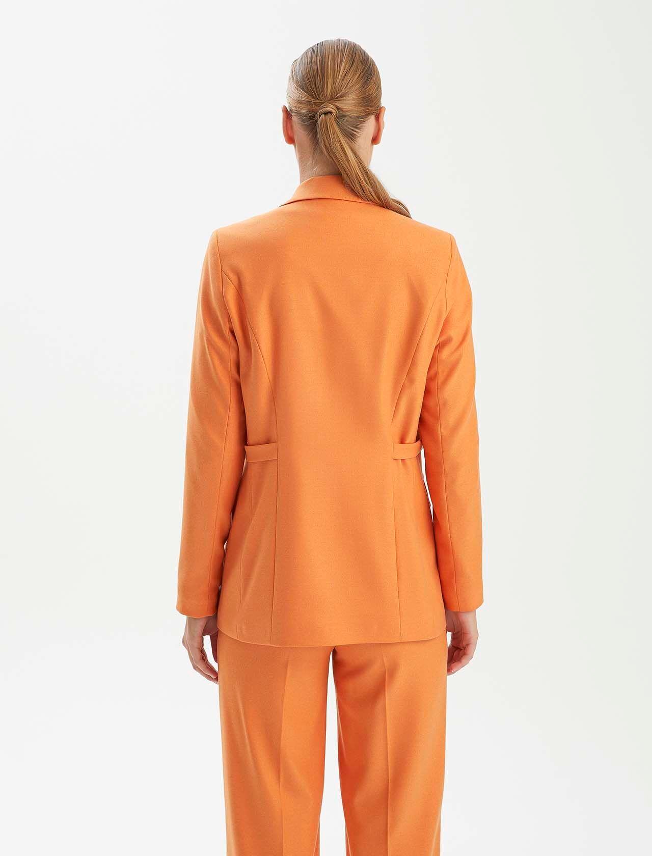 Premium Seri Burnt Orange Kemerli Toka Detaylı Cepli Ceket