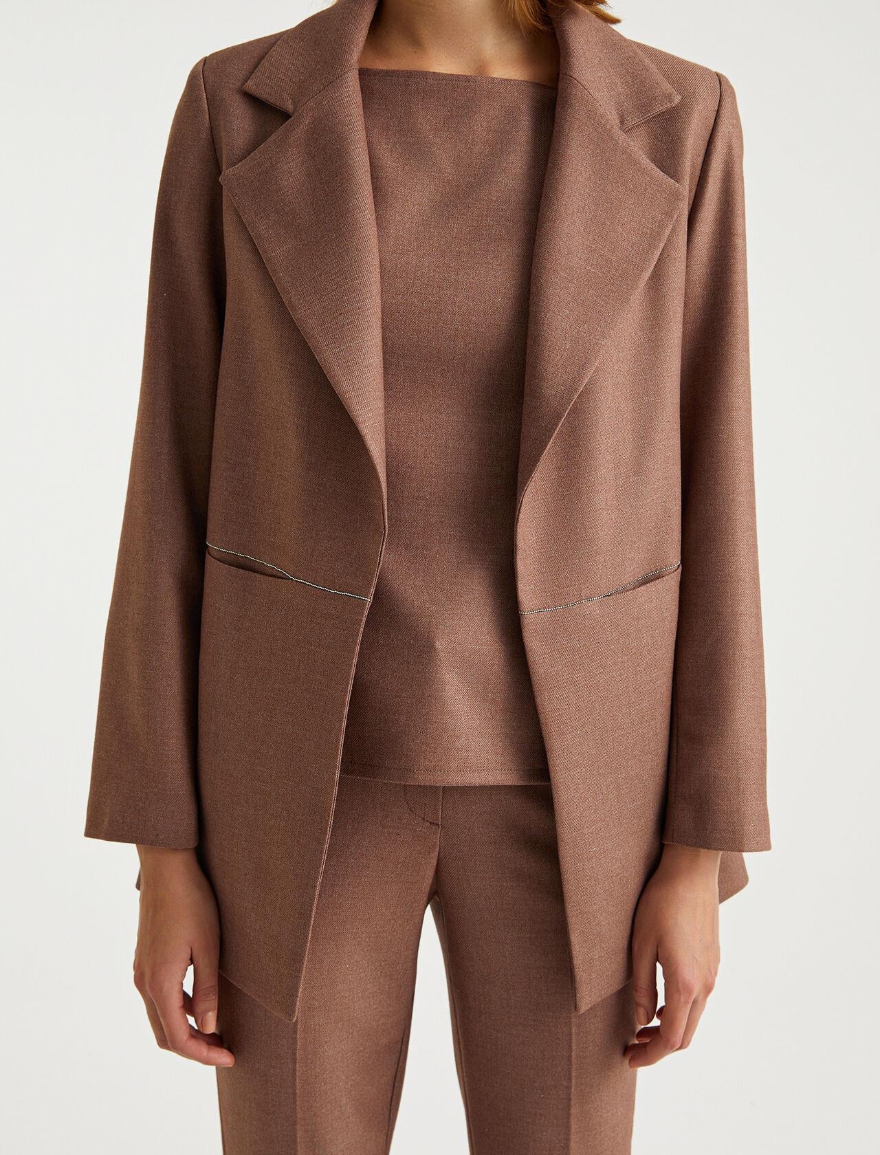 Premium Seri Kahve Zincir Cep Cutout Detaylı Blazer