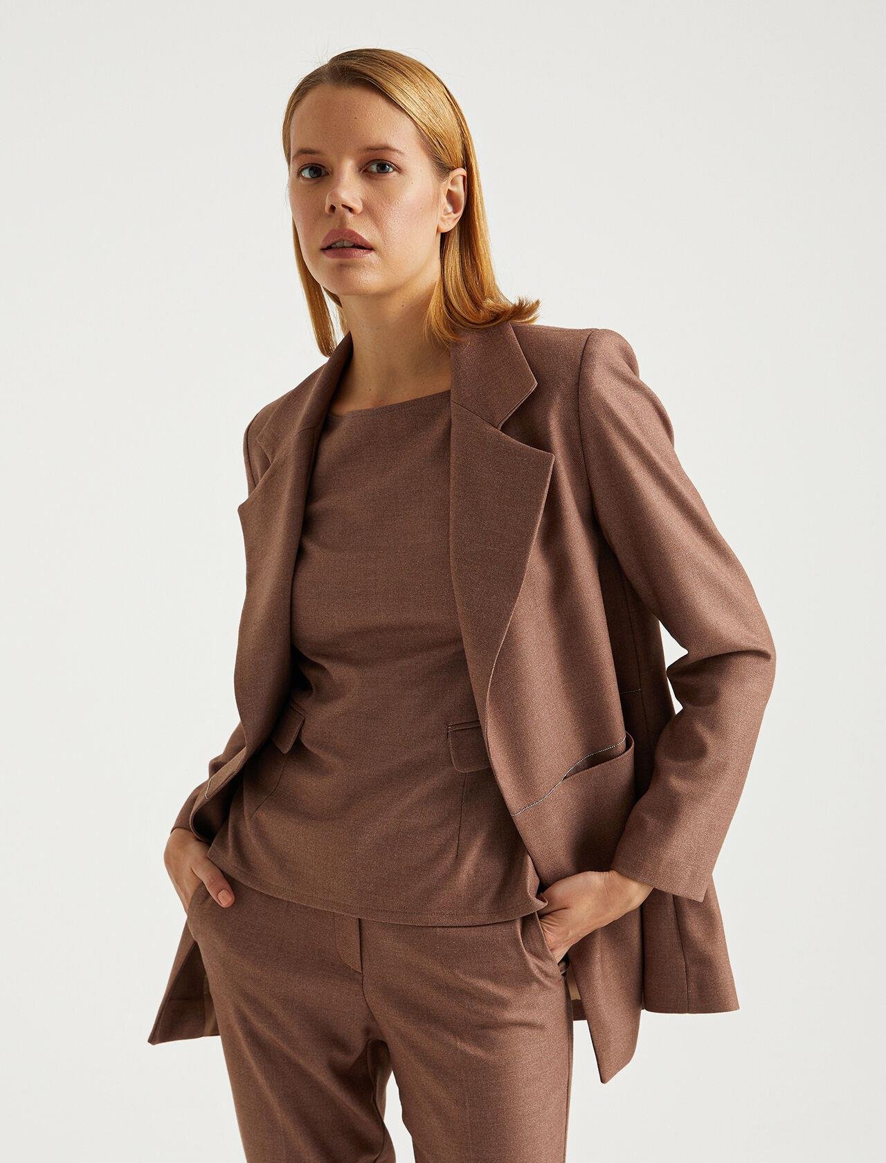Premium Seri Kahve Zincir Cep Cutout Detaylı Blazer