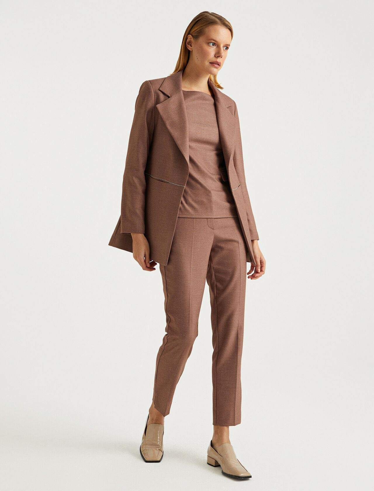 Premium Seri Kahve Zincir Cep Cutout Detaylı Blazer