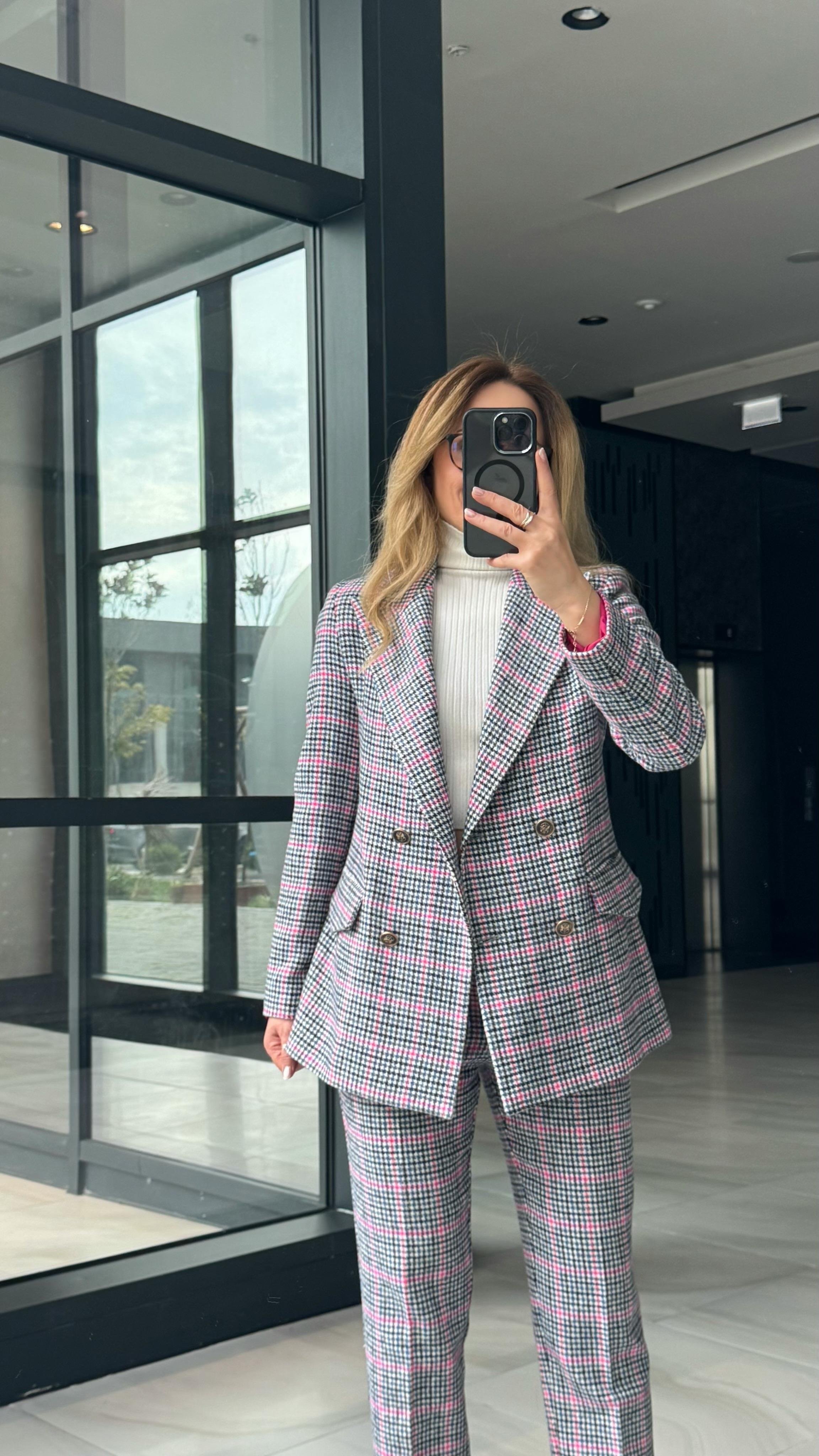 Premium Seri Multirenk Ekose Yüksek Bel Pantolon