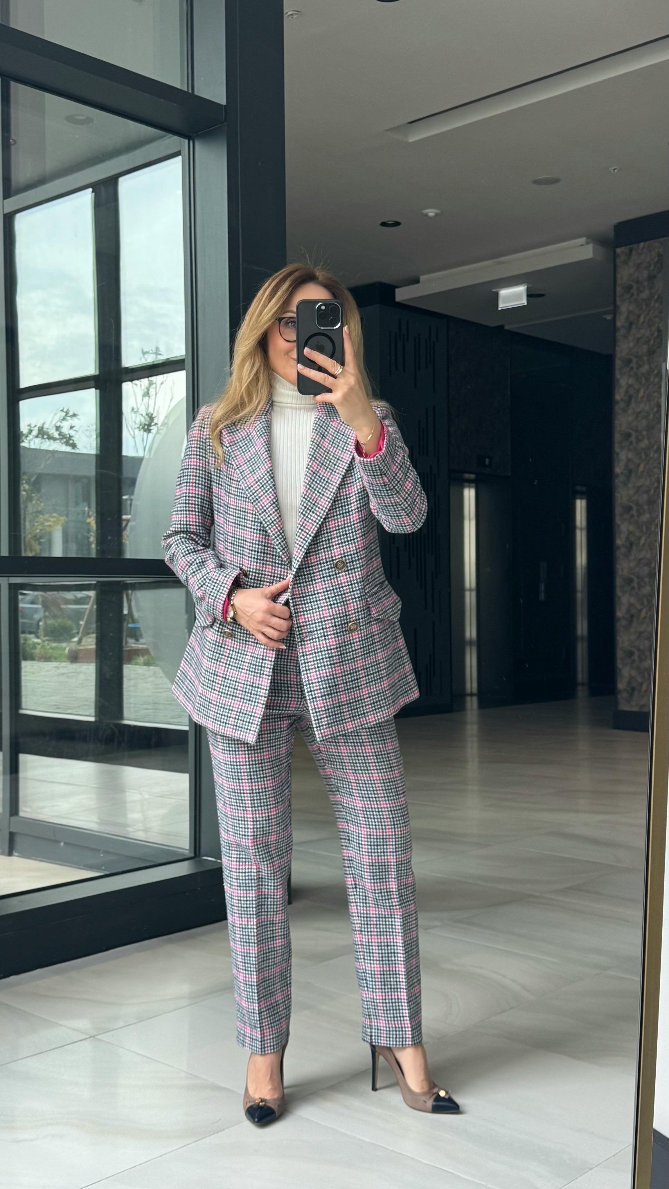 Premium Seri Multirenk Ekose Yüksek Bel Pantolon