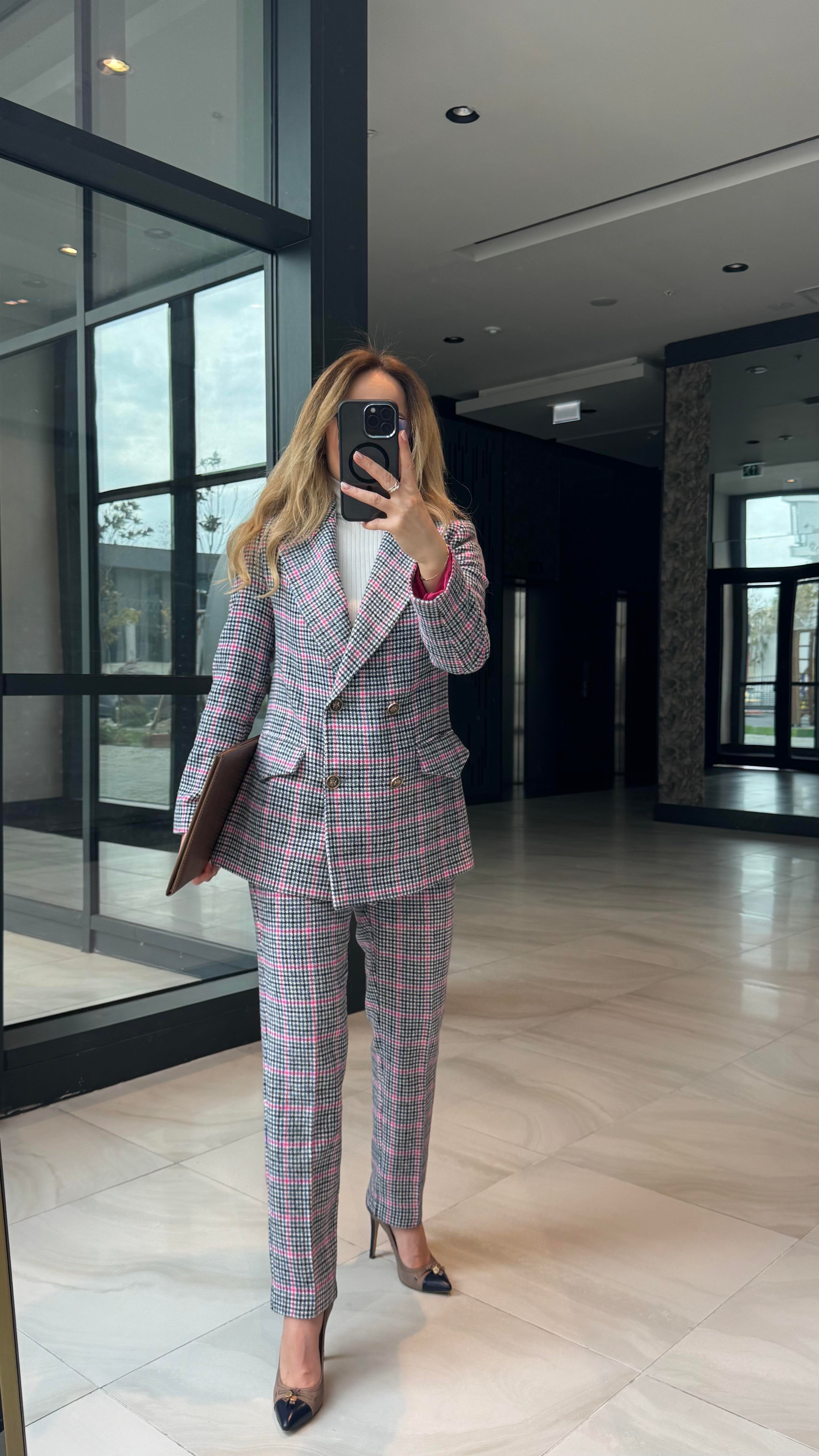 Premium Seri Multirenk Ekose Yüksek Bel Pantolon