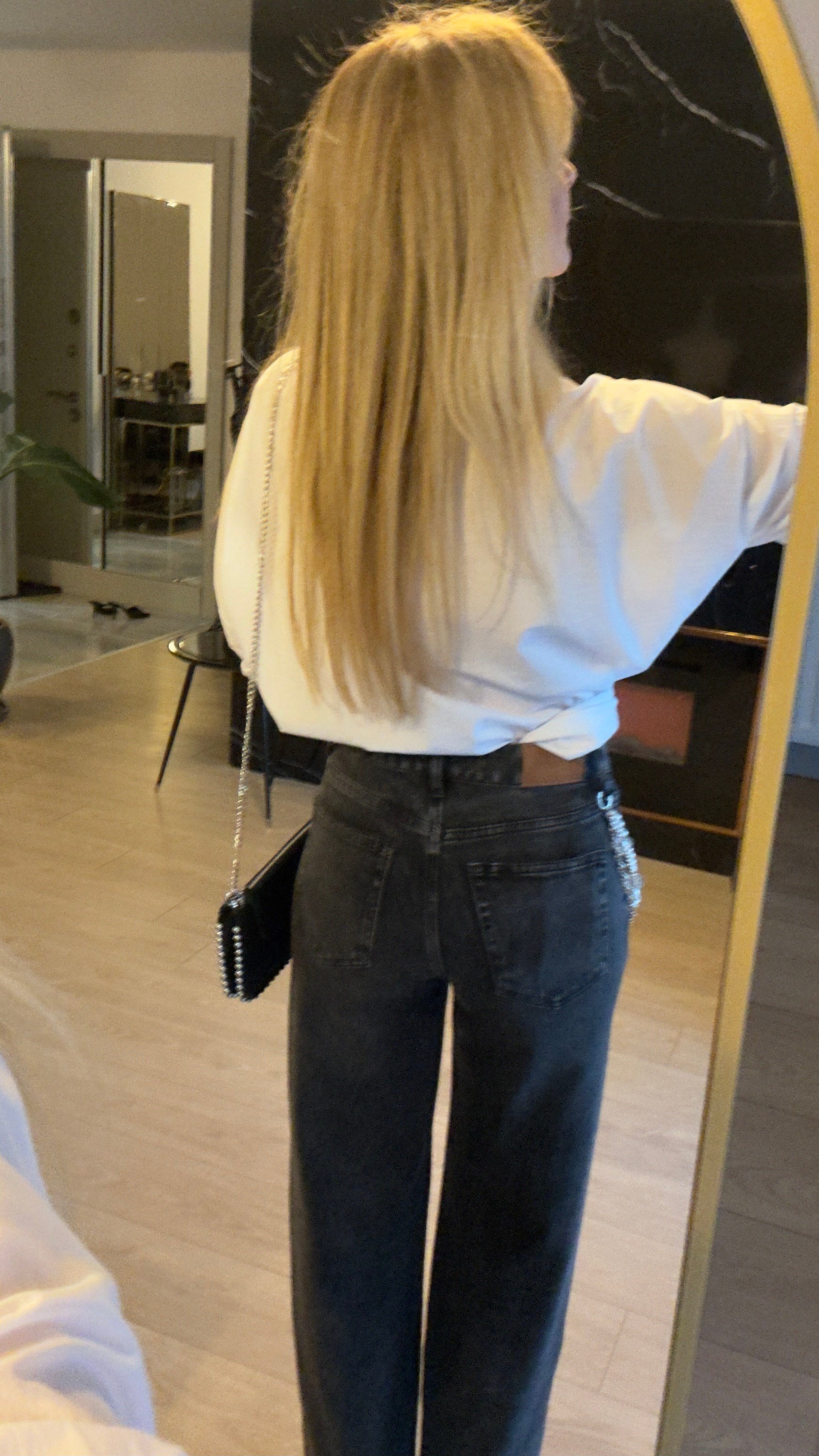 Siyah Aksesuarlı Yüksek Bel Wide Leg Jean