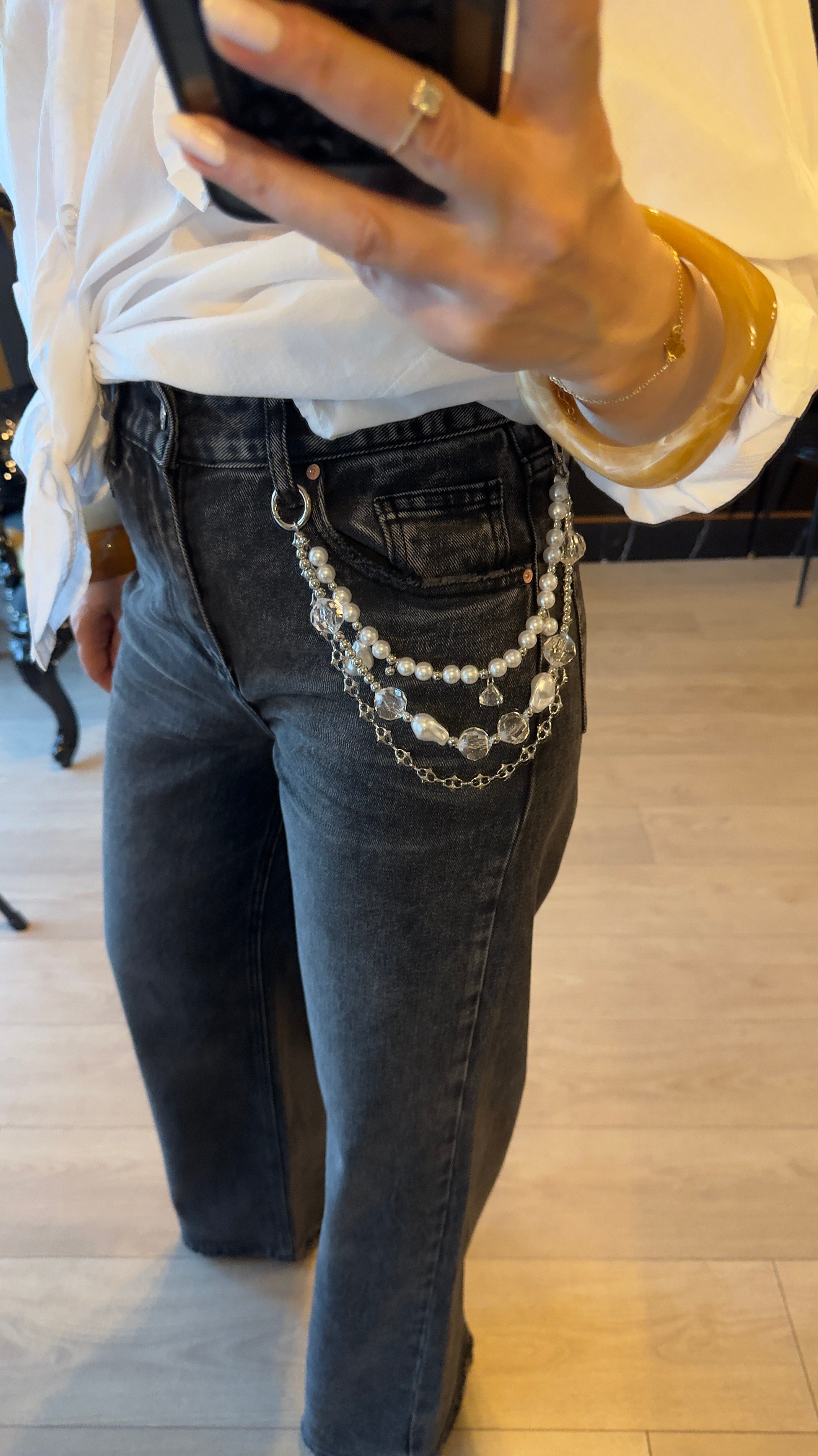 Siyah Aksesuarlı Yüksek Bel Wide Leg Jean