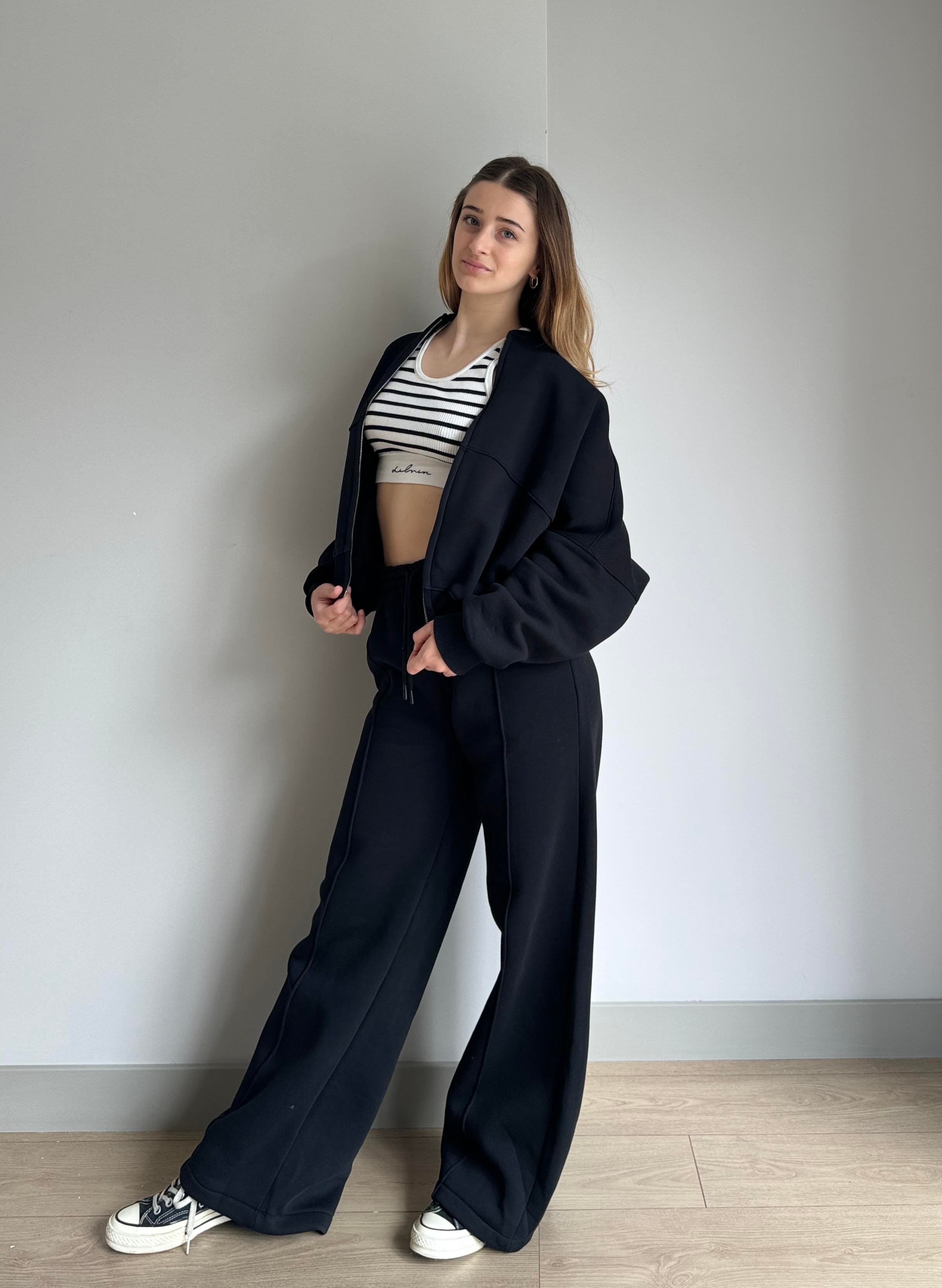 SİYAH FERMUARLI SWEATSHİRT EŞOFMAN TAKIMI