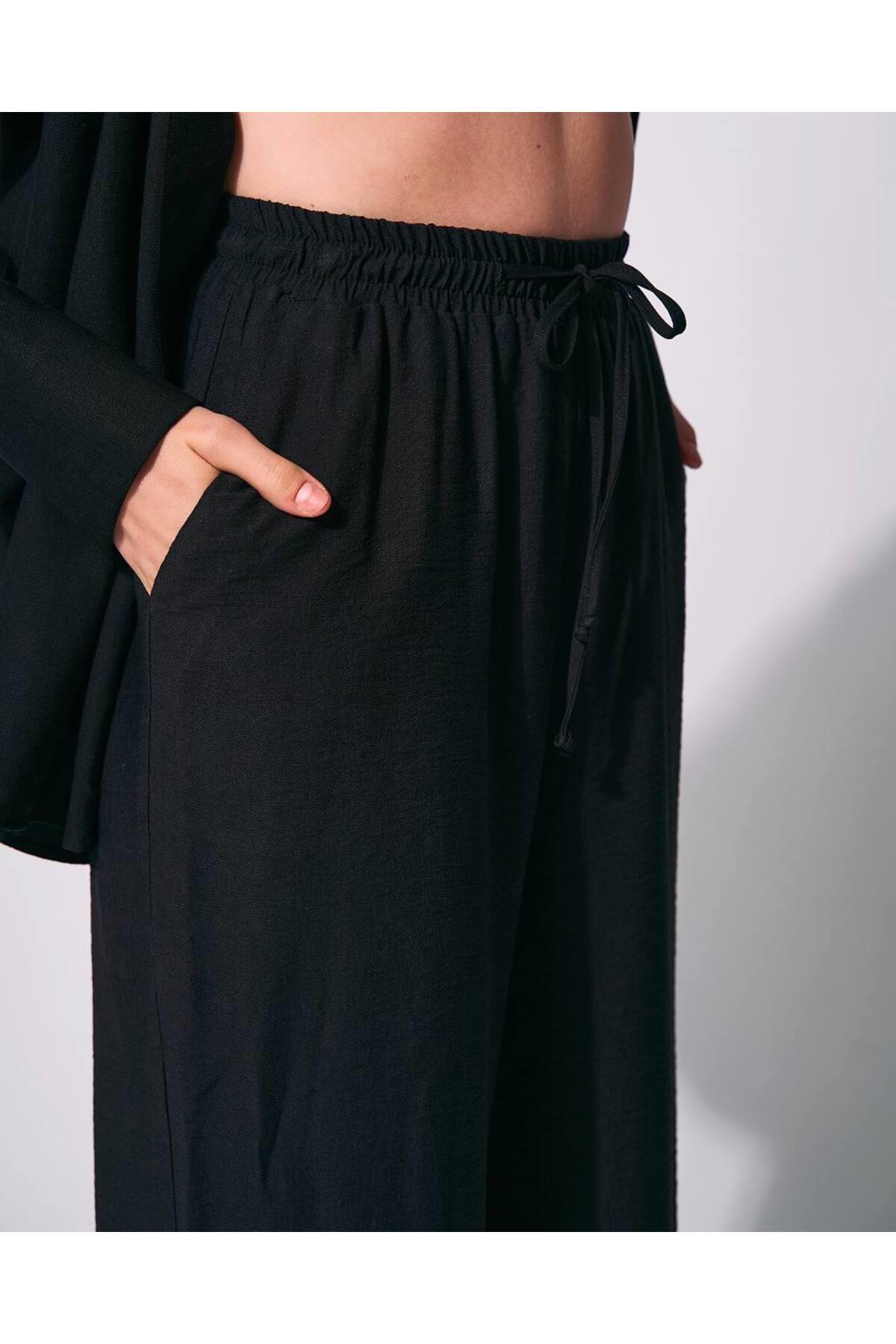 Siyah Keten Pantolon Premium Kalite