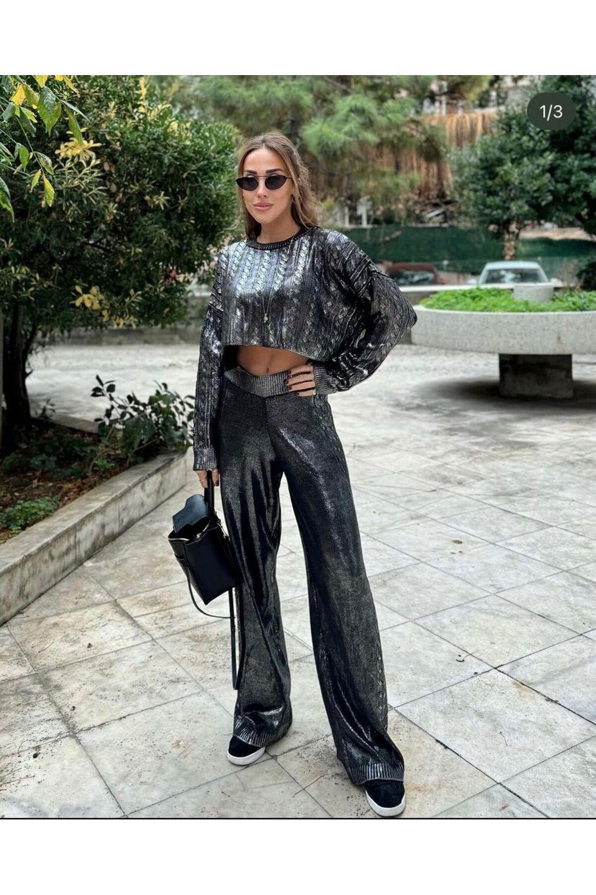 Varak Baskılı Triko Pantolon