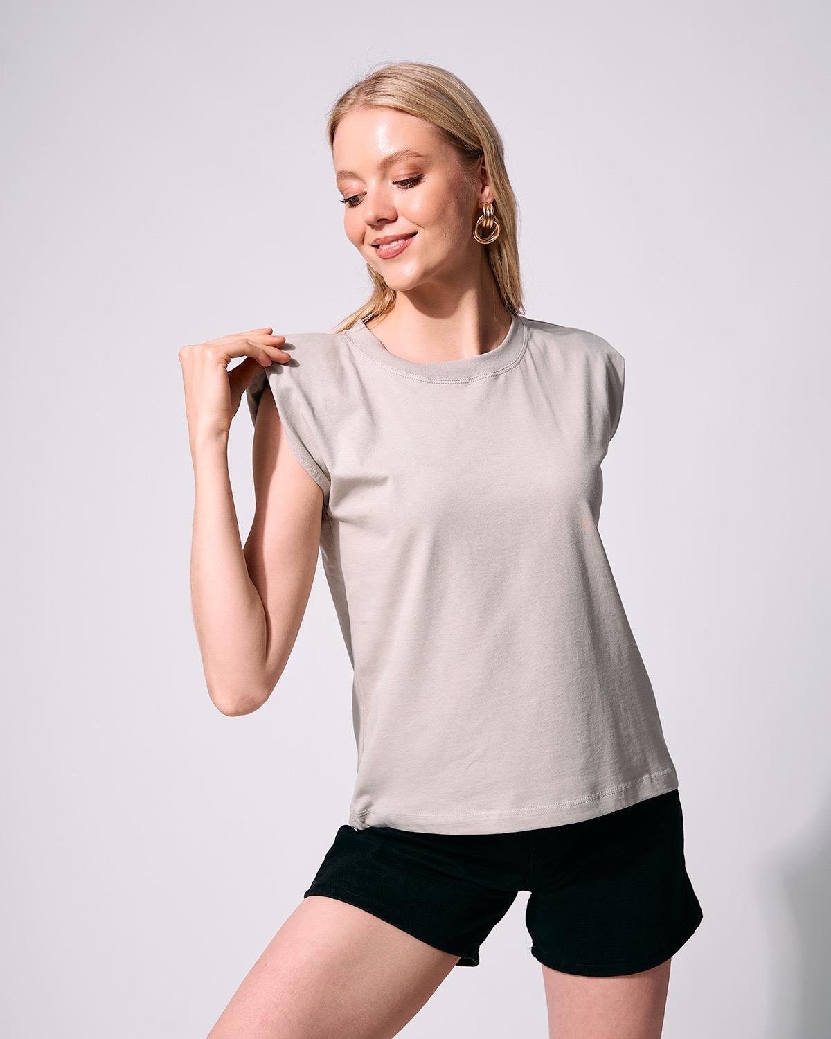 Vatkalı Gri Kolsuz T-Shirt