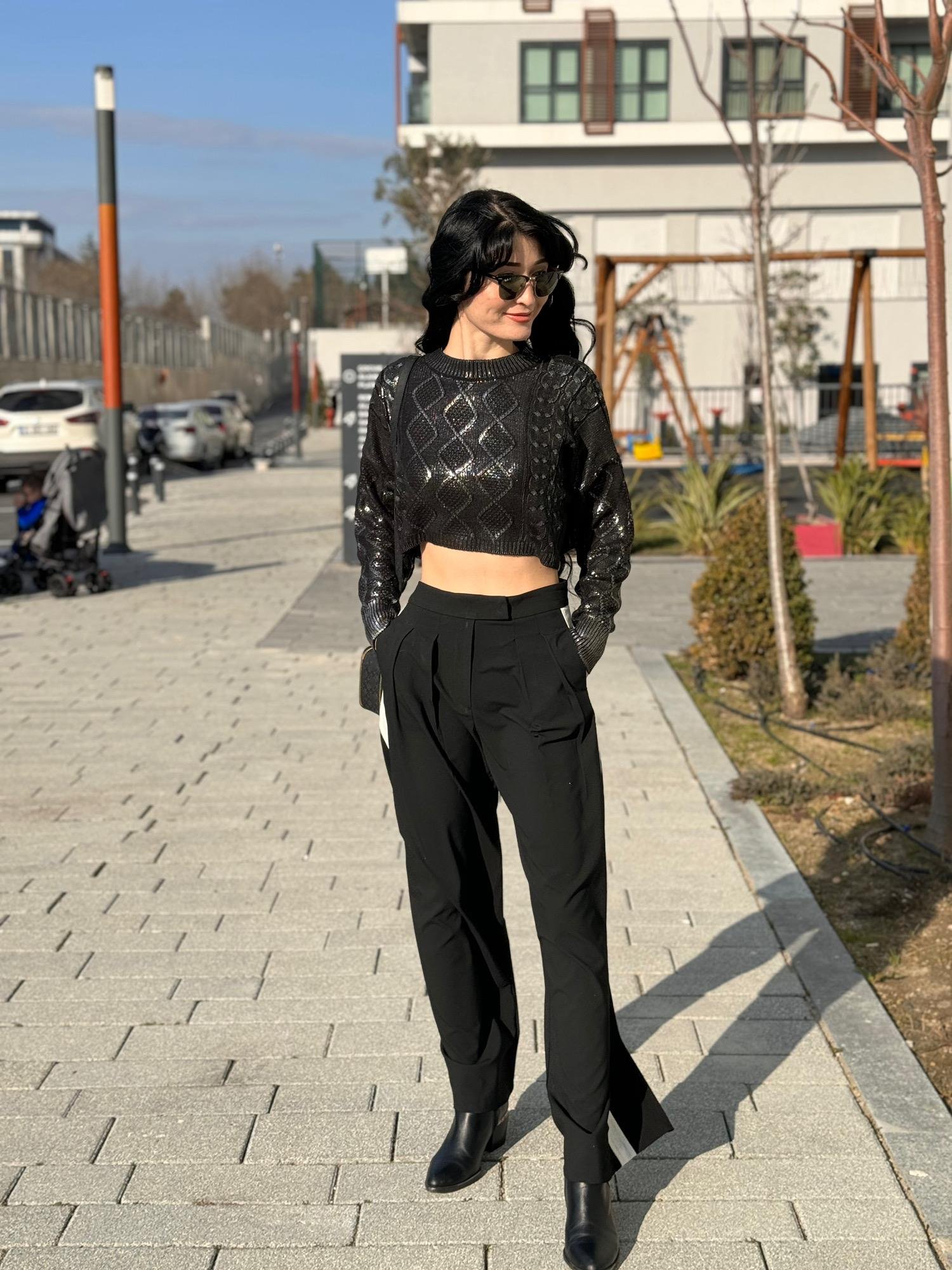 YANLARI ŞERİTLİ GENİŞ PAÇA KLASİK PANTOLON