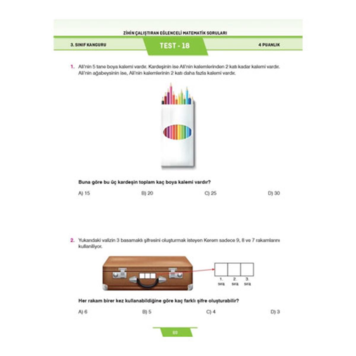 3. Sınıf Zihin Çalıştıran Eğlenceli Kanguru Matematik Soruları