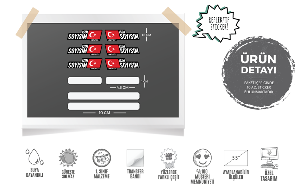 BCY4 Reflektif Kan Grubu Secenekli 10 Parca Bisiklet Isim Etiket Seti
