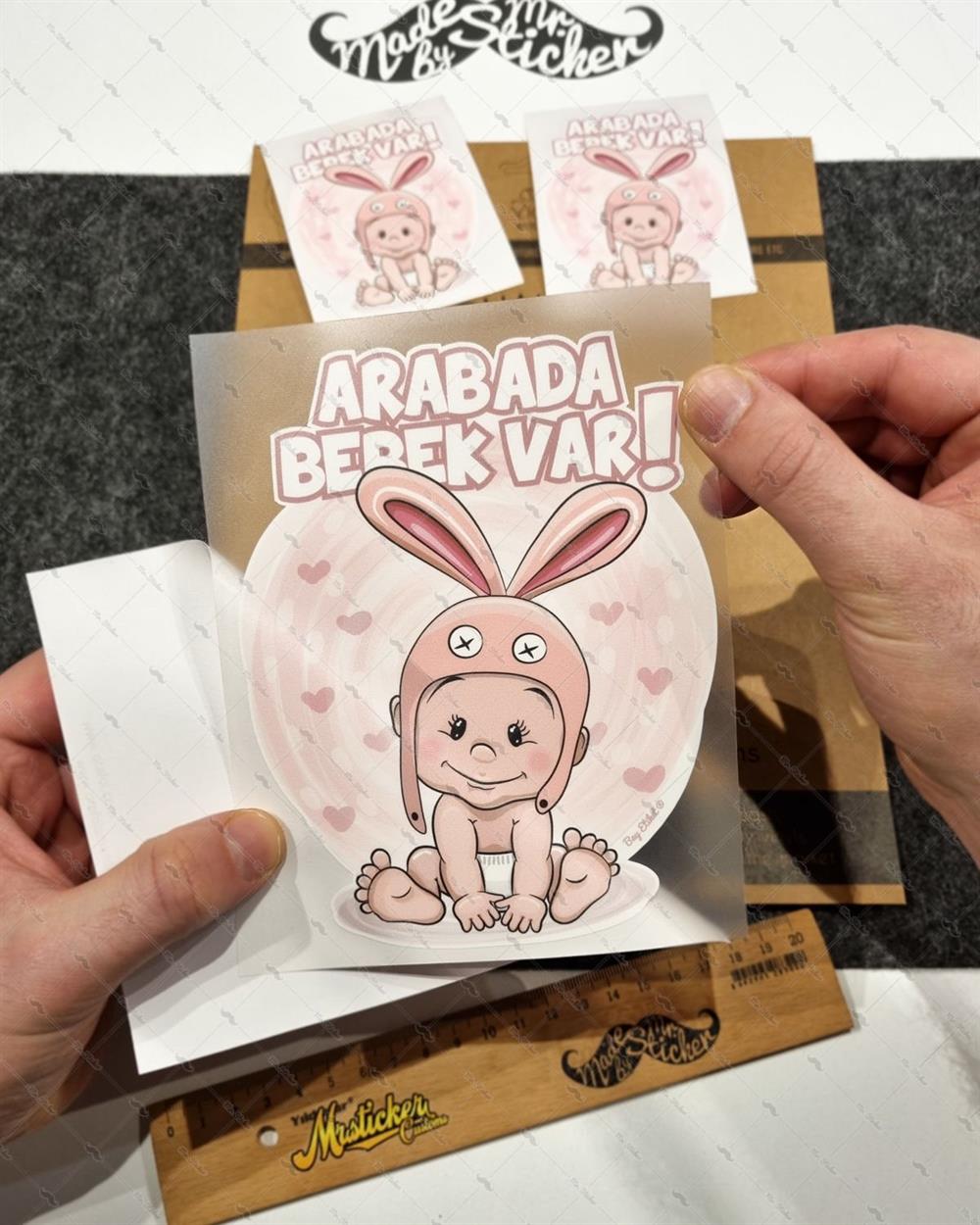 BOB21 Tavsan Sapkali Arabada Bebek Var Etiketi 3'lü Set