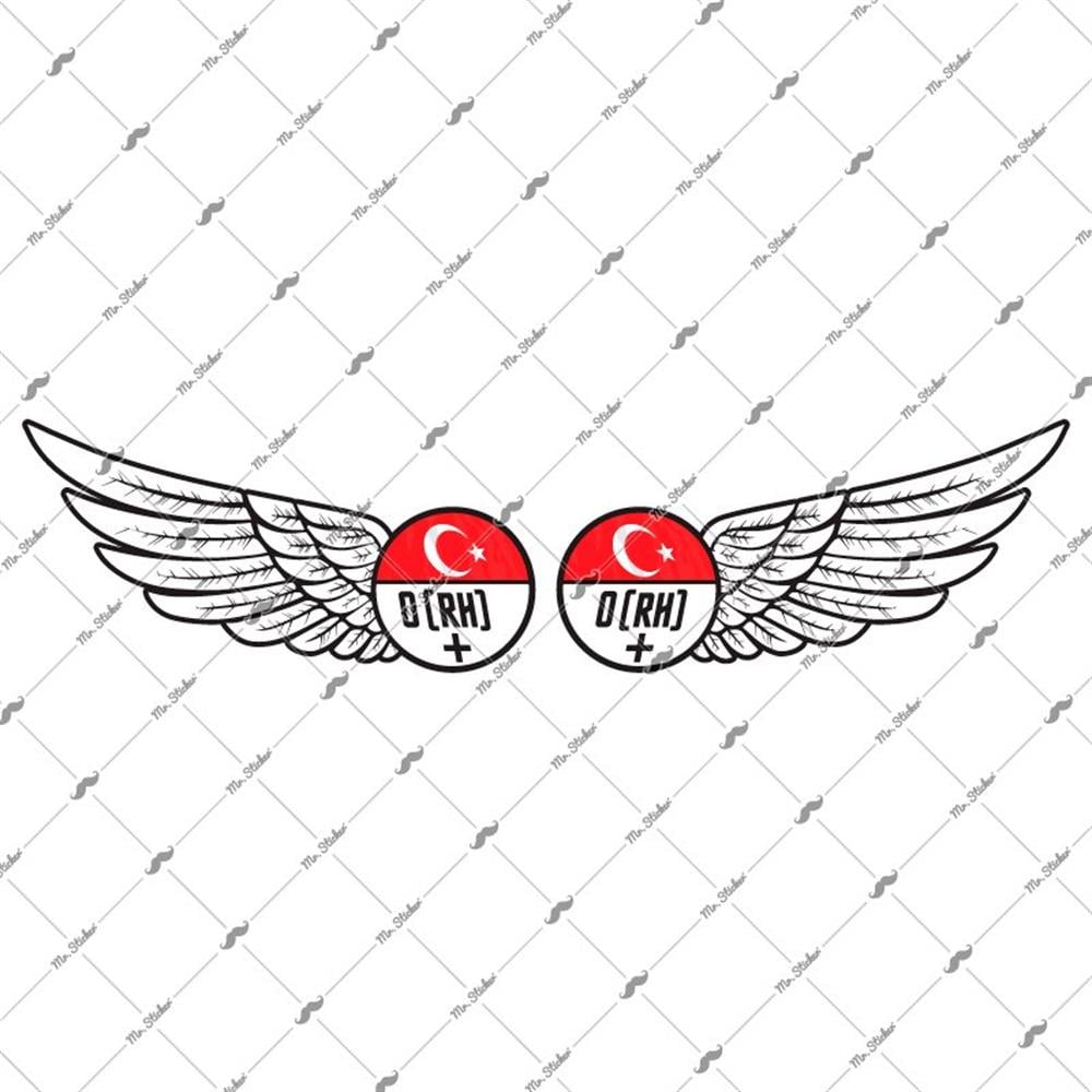 BT21 Reflektif Kanat Desenli 0 Rh Pozitif (+) Kan Grubu Etiket Seti