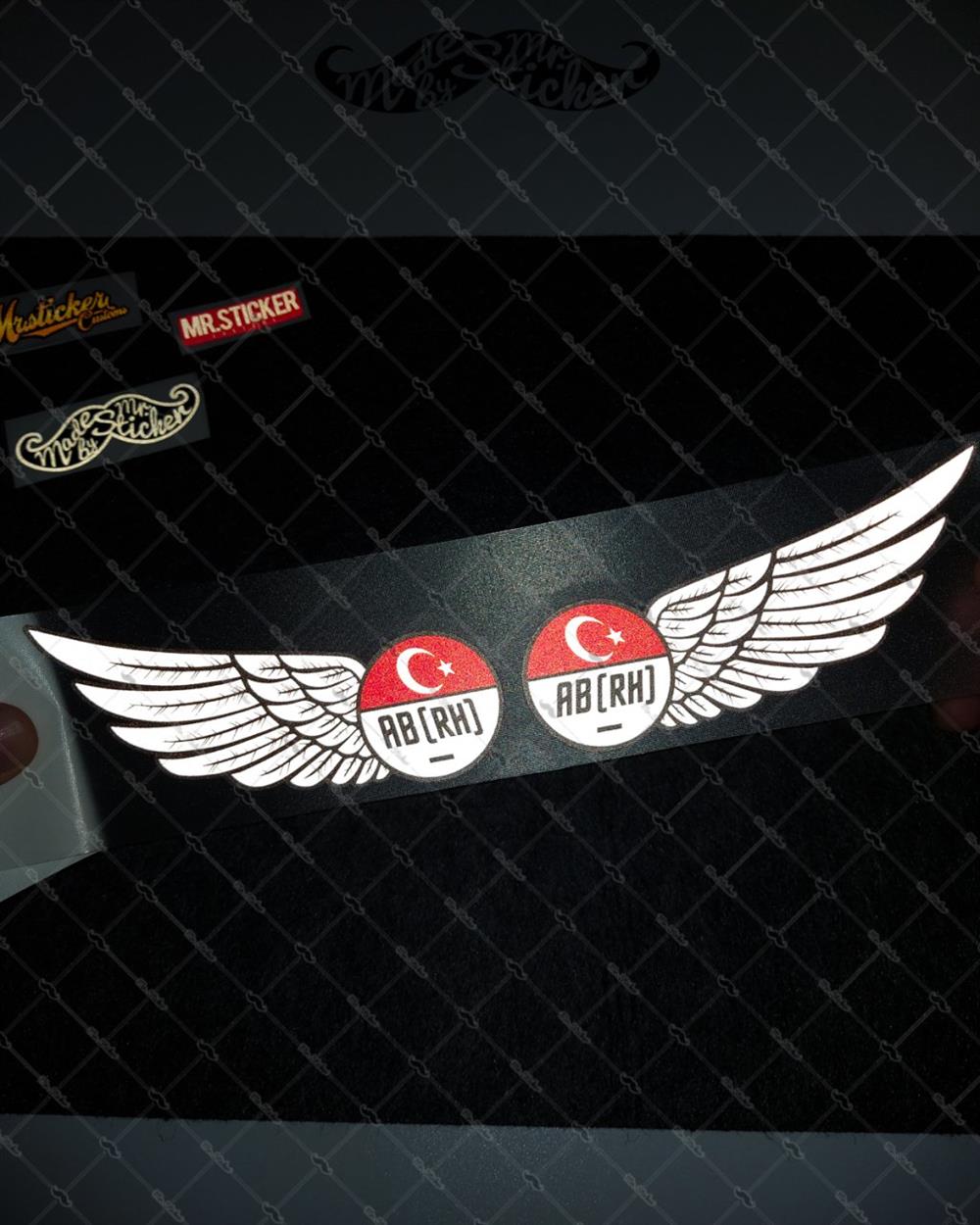 BT27 Reflektif Kanat Desenli AB Rh Negatif (-) Kan Grubu Etiket Seti