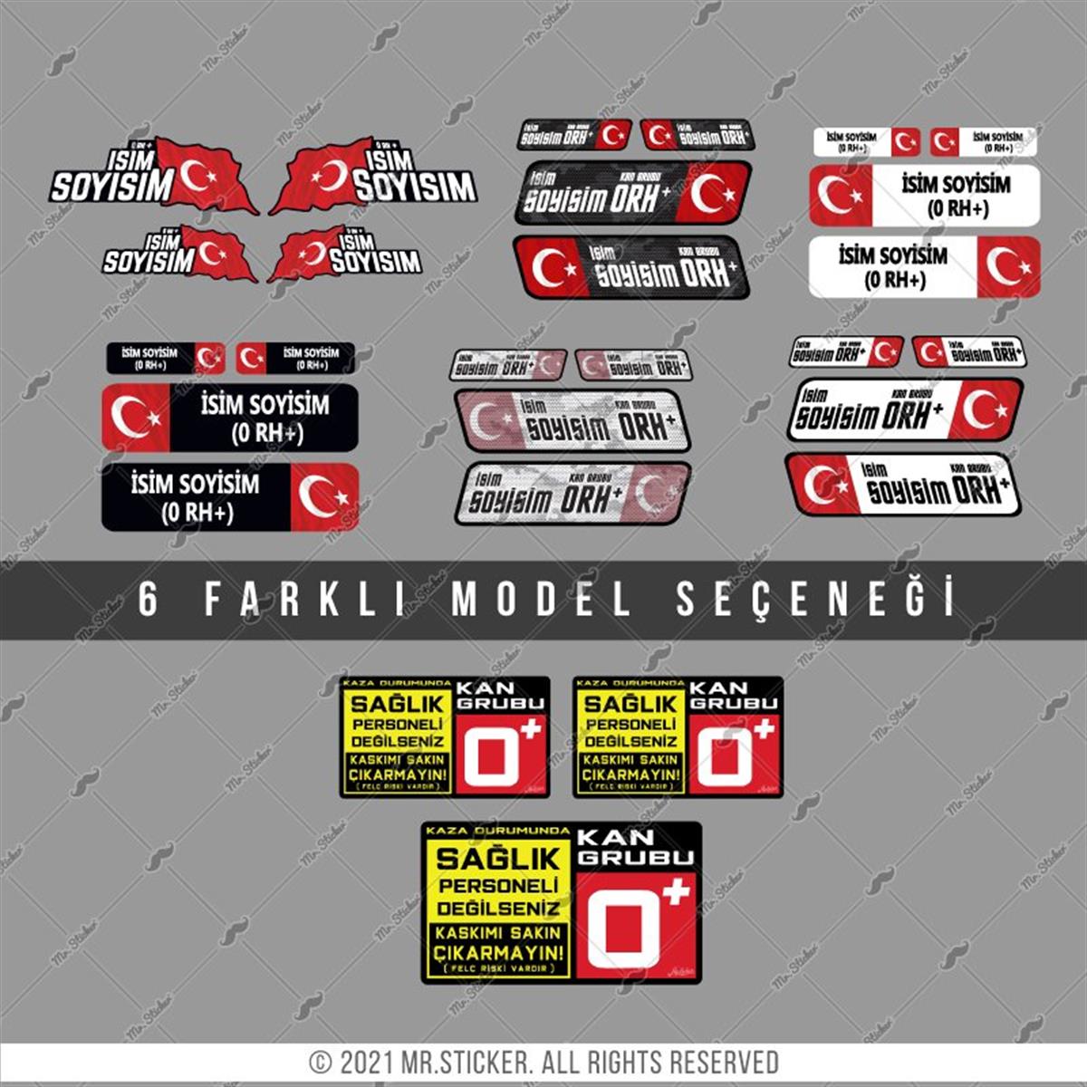 BT90 Uyari Seti + 4 lü Isme Ozel Reflektif Kan Grubu Seti