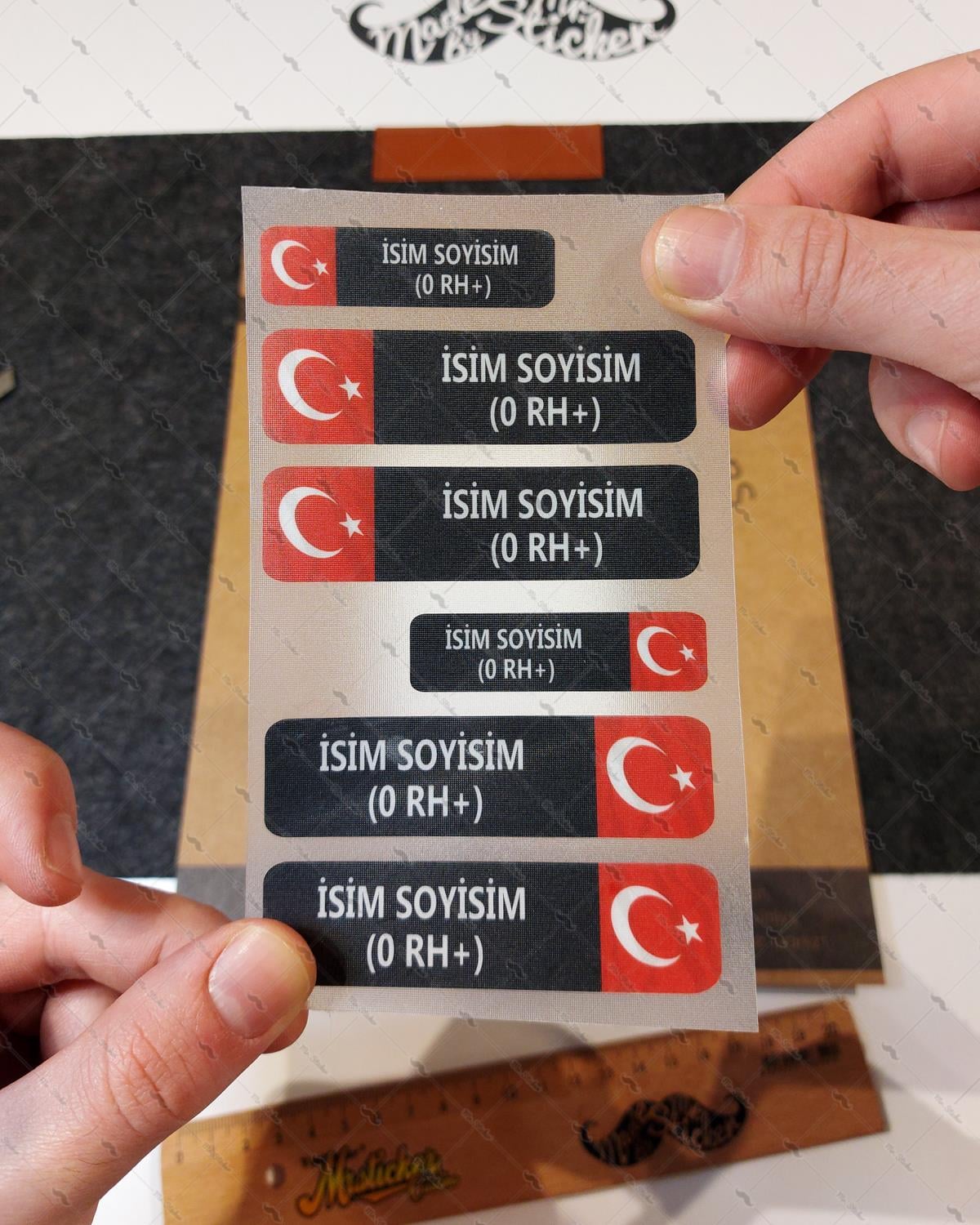 BT90 Uyari Seti + 6 lı Isme Ozel Reflektif Kan Grubu Seti