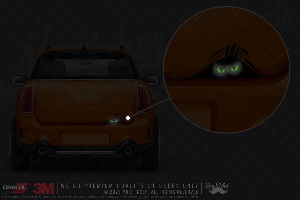 CAR11 Yari Reflektif Bagajdan Bakan Yesil Canavar Gozler Etiketi