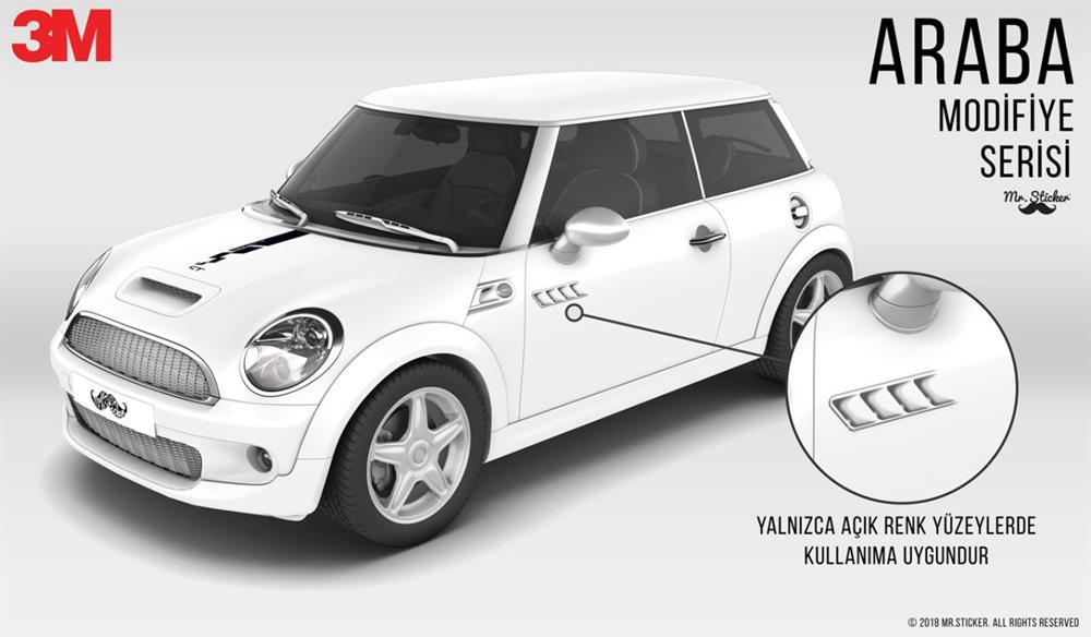 CAR3 3D Spor Hava Izgarasi Efekti Etiket Buyuk ve Kucuk Boy Set (Yalnizca Acik Renkli Yuzeyler Icindir)