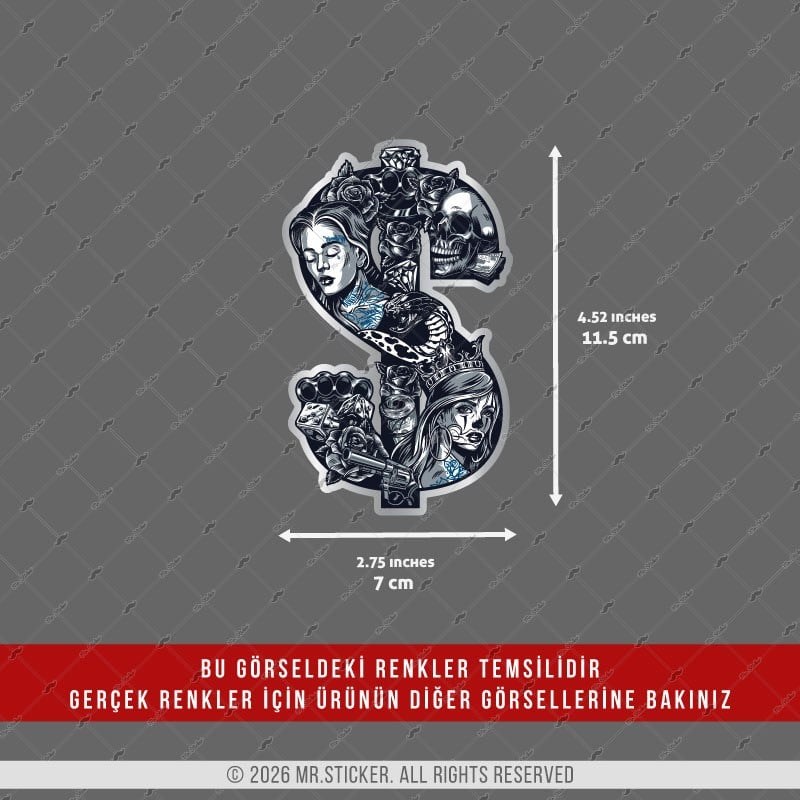 CHR15 Krom Seri Gengsta Motifli Dolar Etiketi