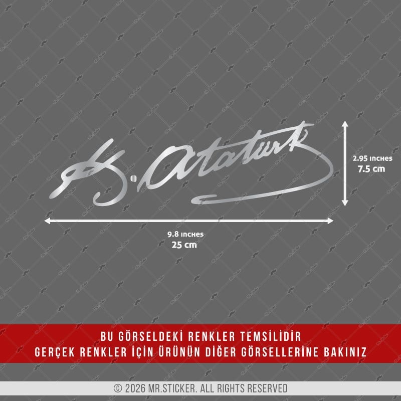 CHR36 Krom Seri Büyük Boy Kemal Atatürk İmza Etiketi