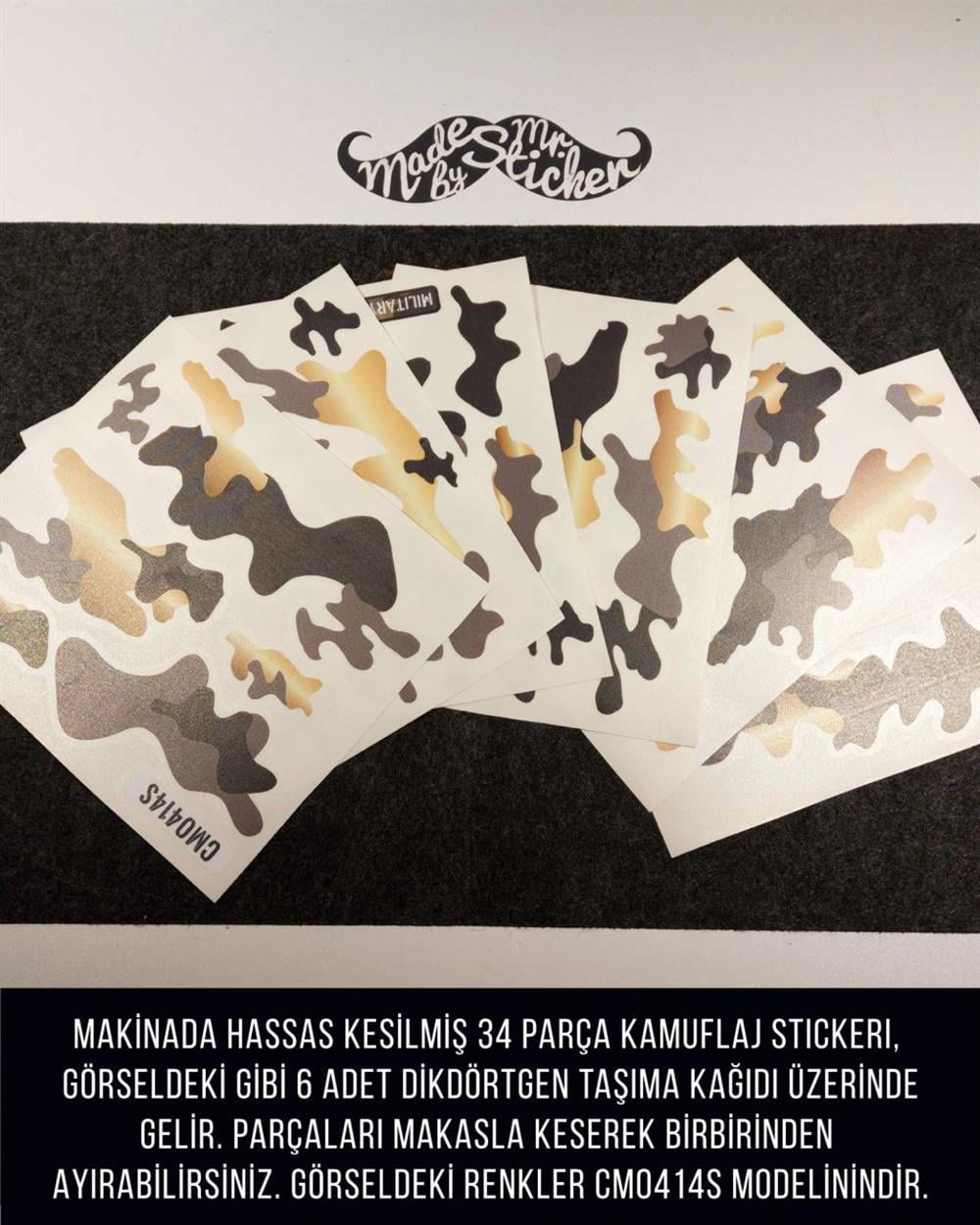 CMO414SS - Snowboard Kaski ve Board Kaplamaya Uygun 34 Parca Kucuk Boy Kamuflaj Seti