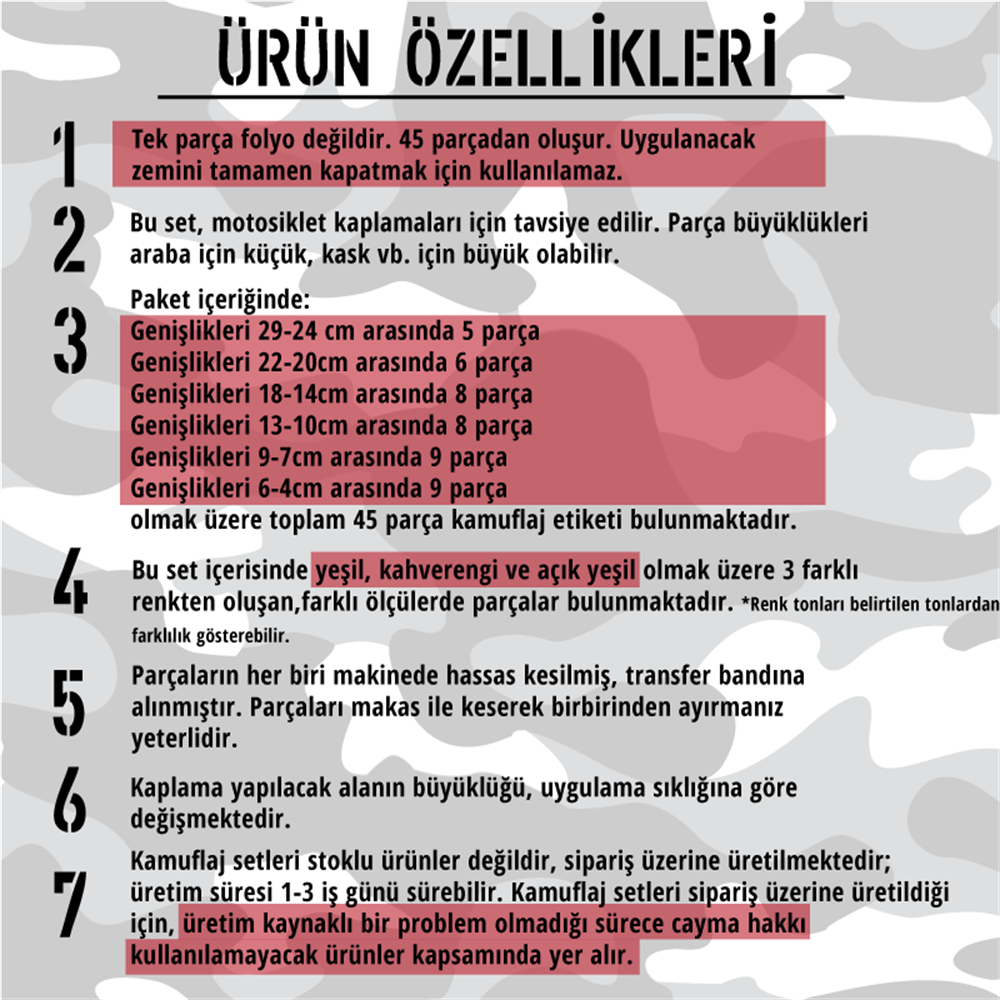 CMO504M - 45 Parca Ucgen Kamuflaj Seti - (Yesil-Kahverengi-Acik Yesil)