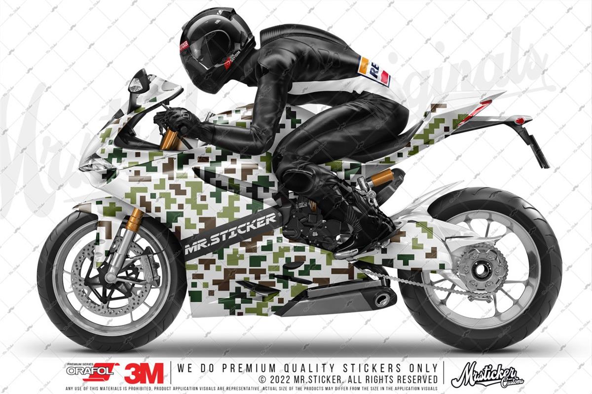 CMO710 Motosiklet Kaplamaya Uygun Pixel Kamuflaj Seti Yeşil - Koyu Yeşil - Kahverengi Renk