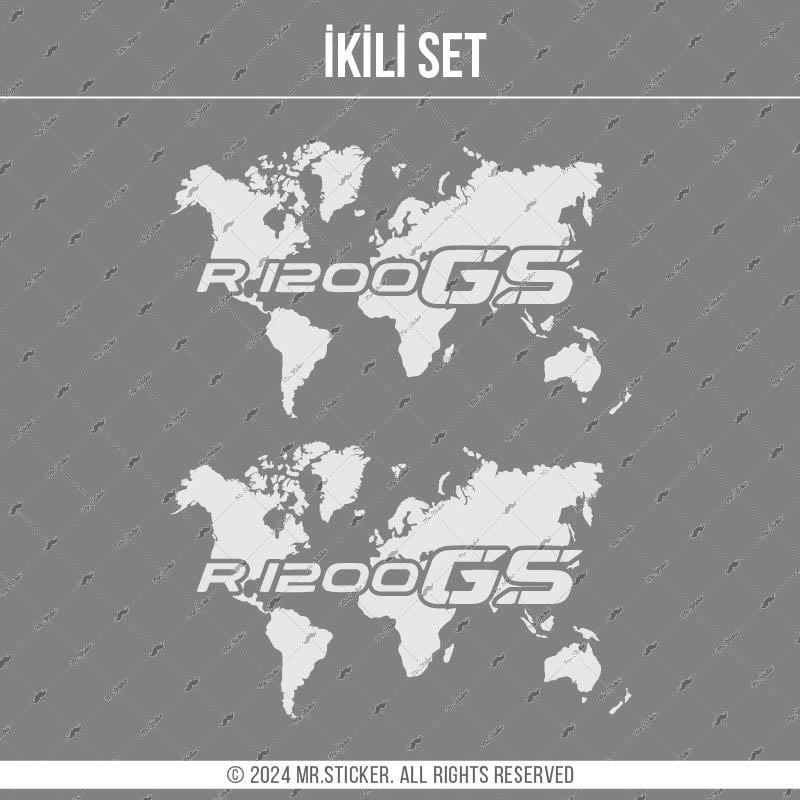 CSE15S İkili Set - GS1200 Detayli Dunya Haritasi Desen - Mat Gumus Gri