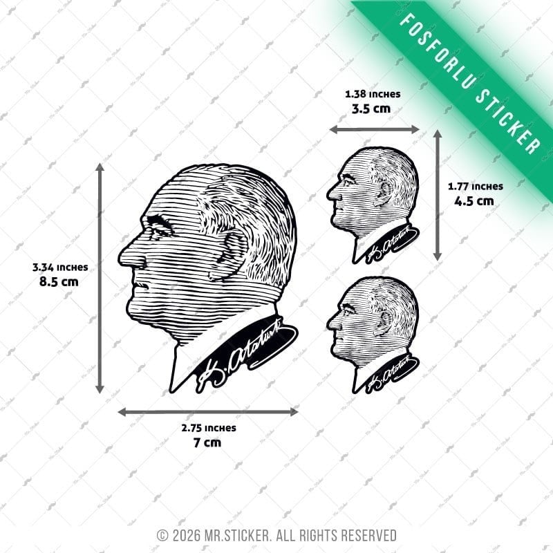GIDW8 Karanlıkta Işıldayan Ataturk Cizgi Calisma Etiket Seti