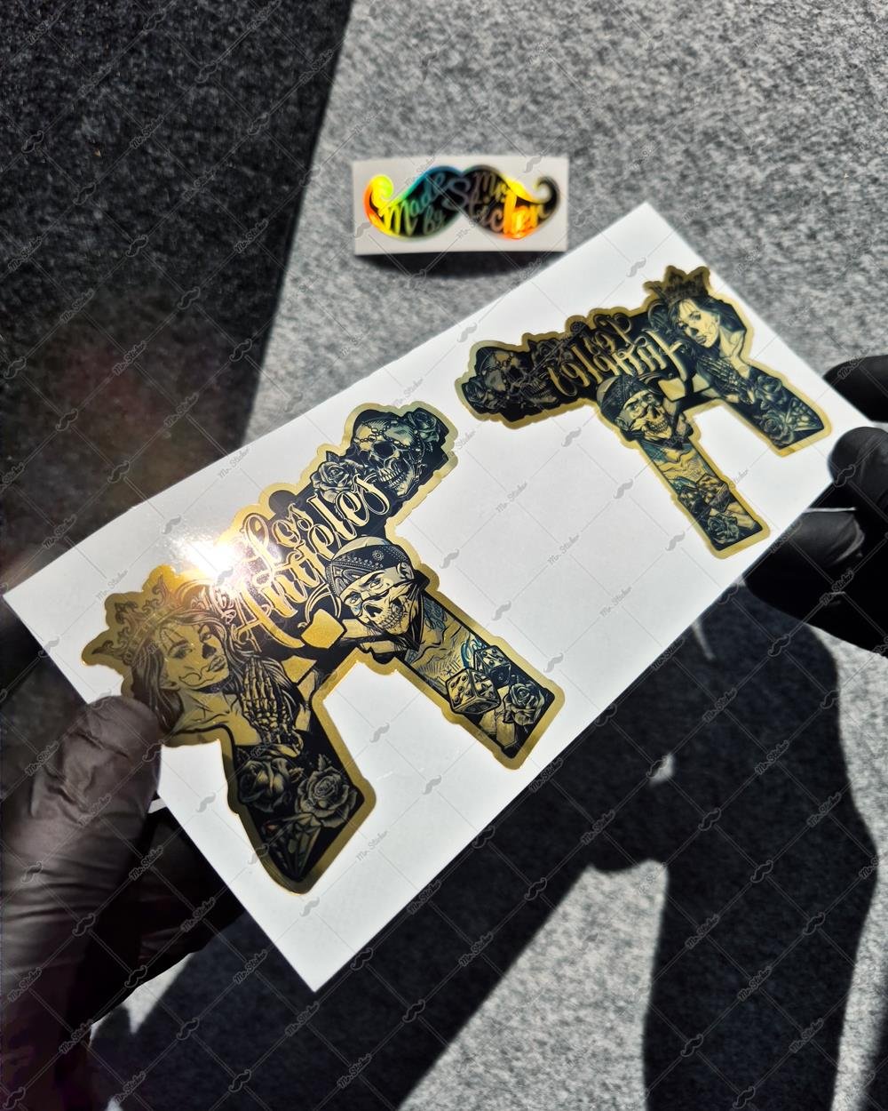GLD16 Altın Seri Gangsta Motifli Uzi Etiketi Simetrik İkili Set