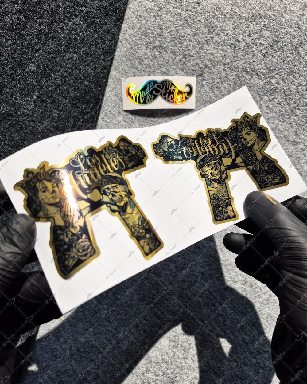 GLD16 Altın Seri Gangsta Motifli Uzi Etiketi Simetrik İkili Set