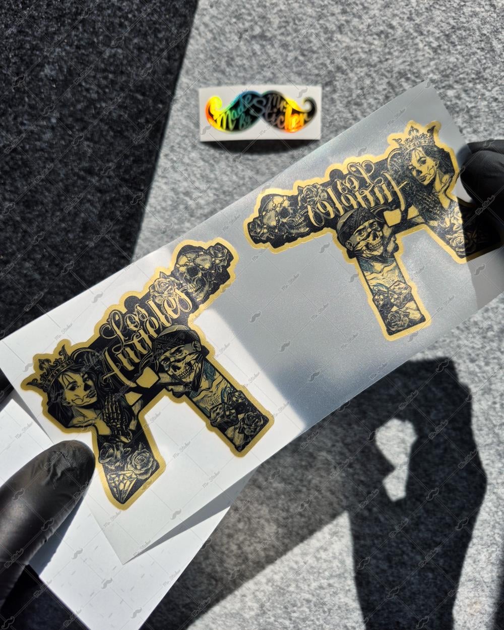 GLD16 Altın Seri Gangsta Motifli Uzi Etiketi Simetrik İkili Set