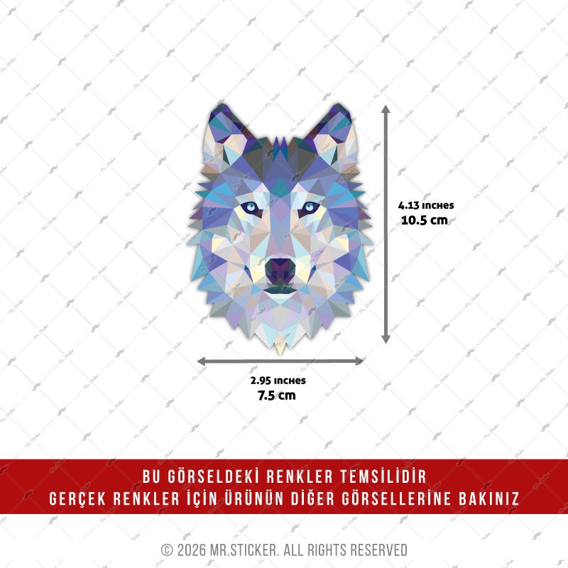 HLG105 Hologram Polygonal Tasarim Sibirya Kurdu Etiketi