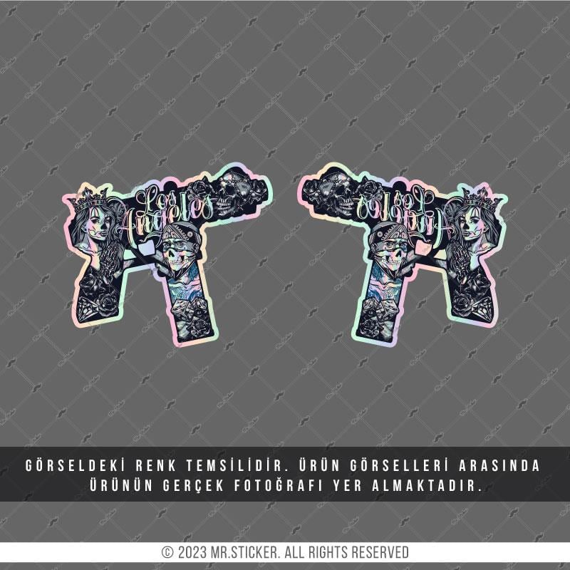 HLG81 Hologram Gangsta Motifli Uzi Etiketi Simetrik İkili Set