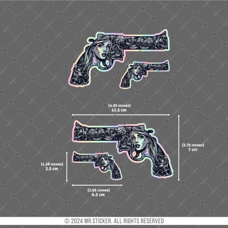 HLG82 Hologram Gangsta Motifli Pistol Etiketi Simetrik Dörtlü Set