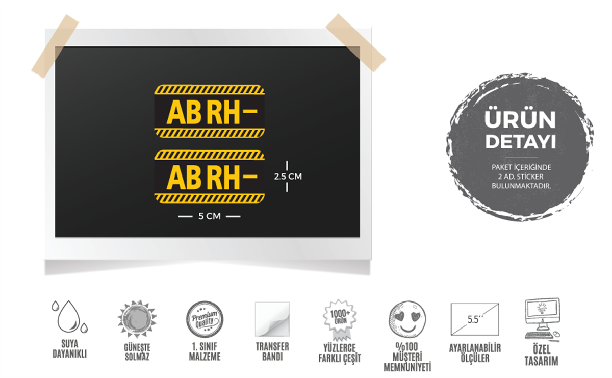 ISG12 Reflektif AB Rh Negatif (-) Kan Grubu Etiket Seti V1
