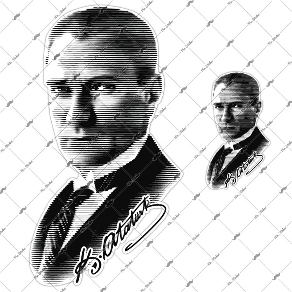 RFHLM108 Ozel Seri - Reflektif Cizgi Calismali Ataturk Etiketi - Orta Boy-Kucuk Boy Set