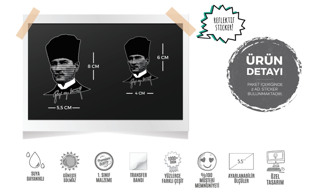 RFHLM122 Reflektif Ikili Gazi Mustafa Kemal Silueti Seti