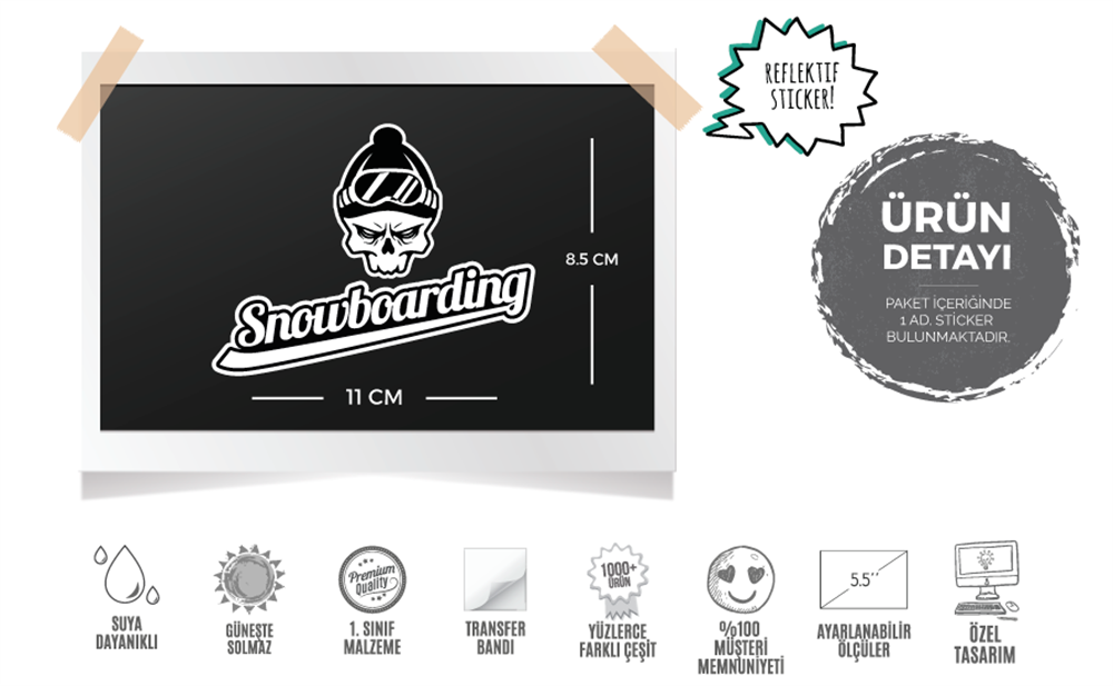 RFHLM130 Reflektif Snowboarding Yazisi Ve Kurukafa Etiketi
