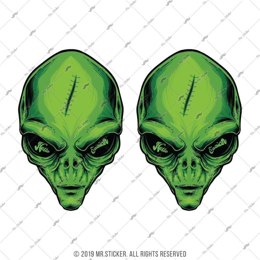 RFHLM151 Reflektif Merhaba Dunyali Yazili Alien Etiketi 2  li Set