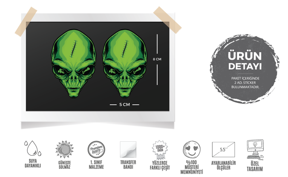 RFHLM151 Reflektif Merhaba Dunyali Yazili Alien Etiketi 2  li Set