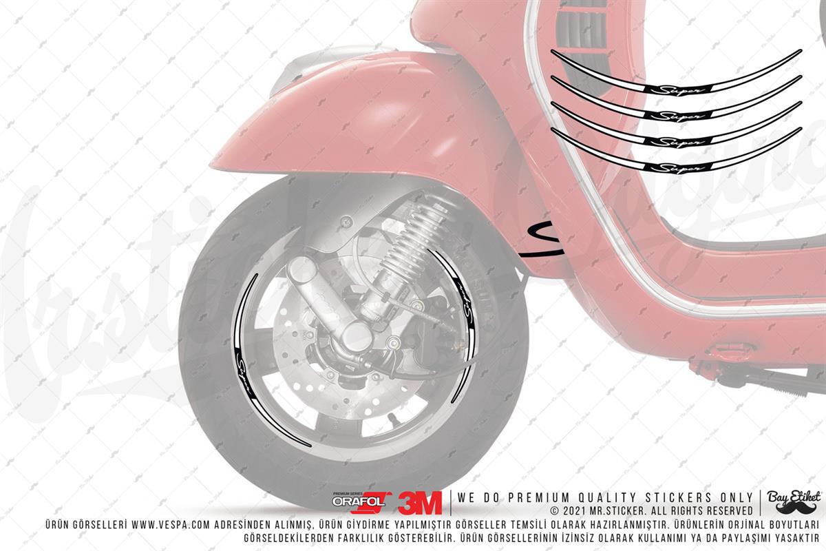 RFHLM236 Renk Secenekli Vespa Uyumlu Reflektif Super Yazili Jant Etiketi Ikili Set