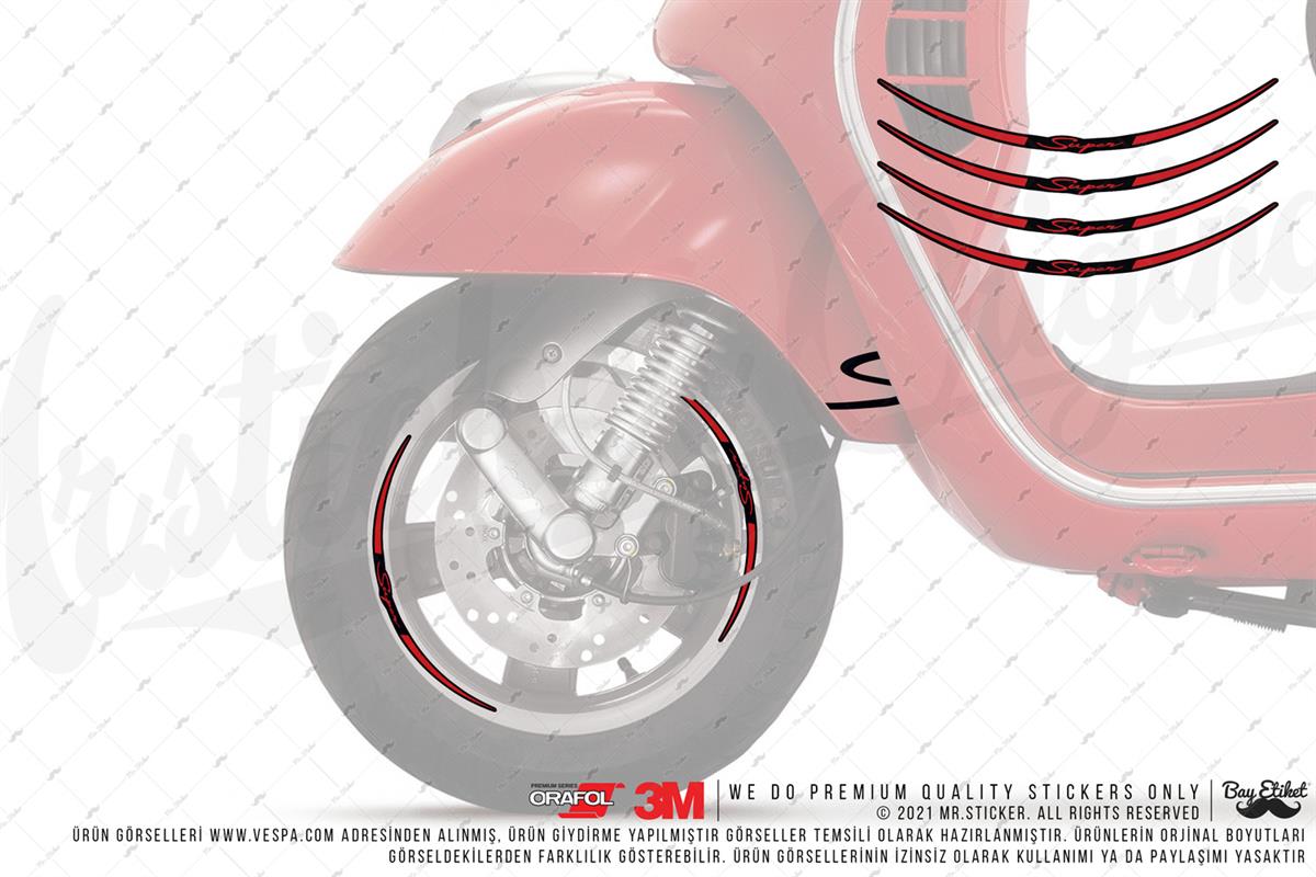 RFHLM236 Renk Secenekli Vespa Uyumlu Reflektif Super Yazili Jant Etiketi Ikili Set