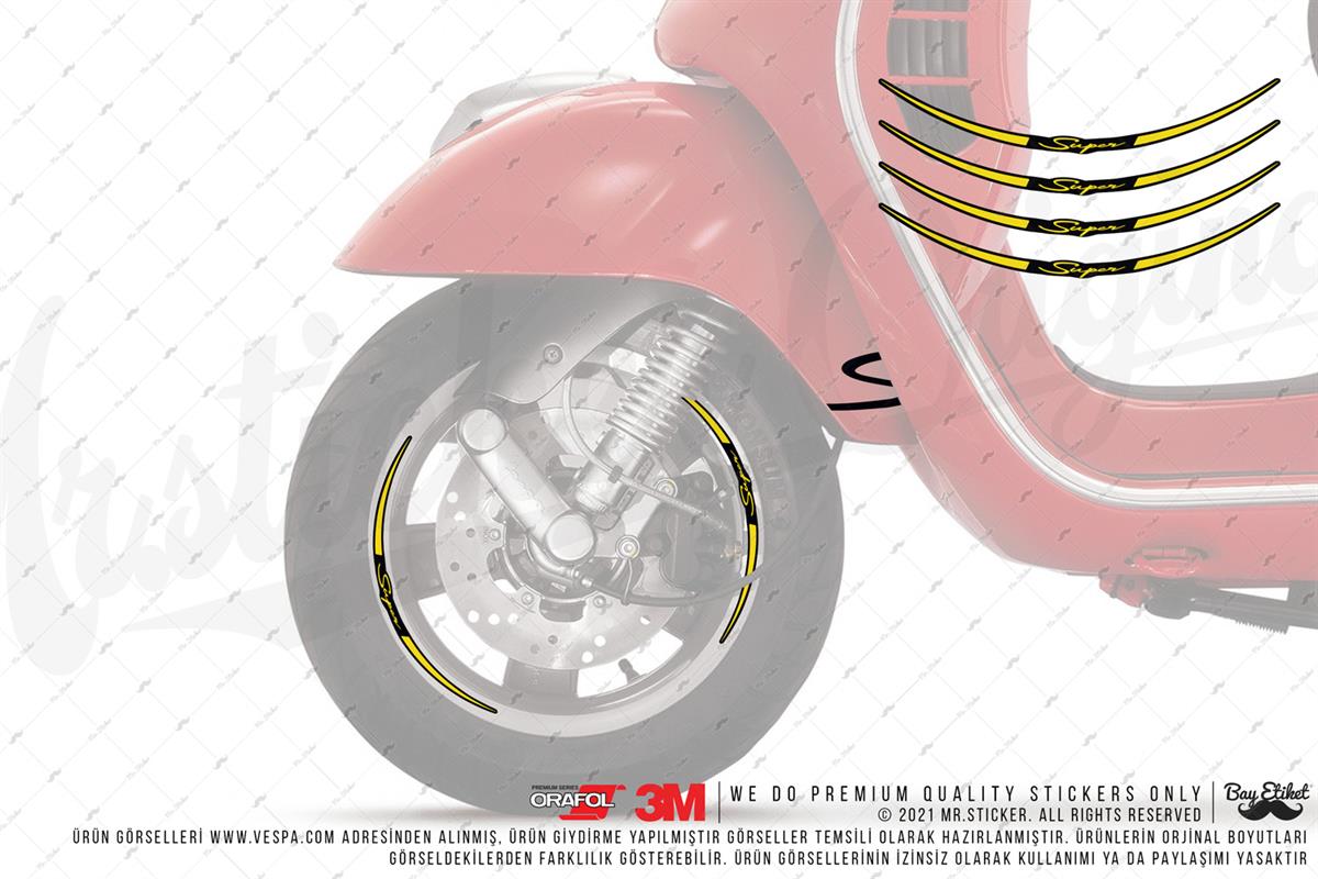 RFHLM236 Renk Secenekli Vespa Uyumlu Reflektif Super Yazili Jant Etiketi Ikili Set