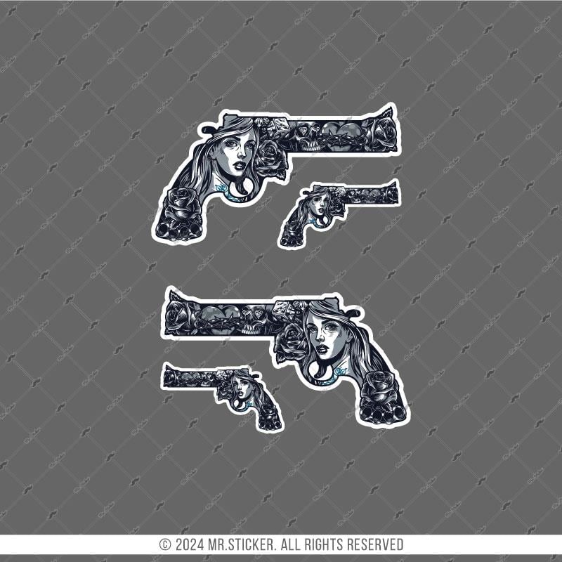 RFHLM278 Reflektif Gengsta Motifli Pistol Etiketi Simetrik Dörtlü Set